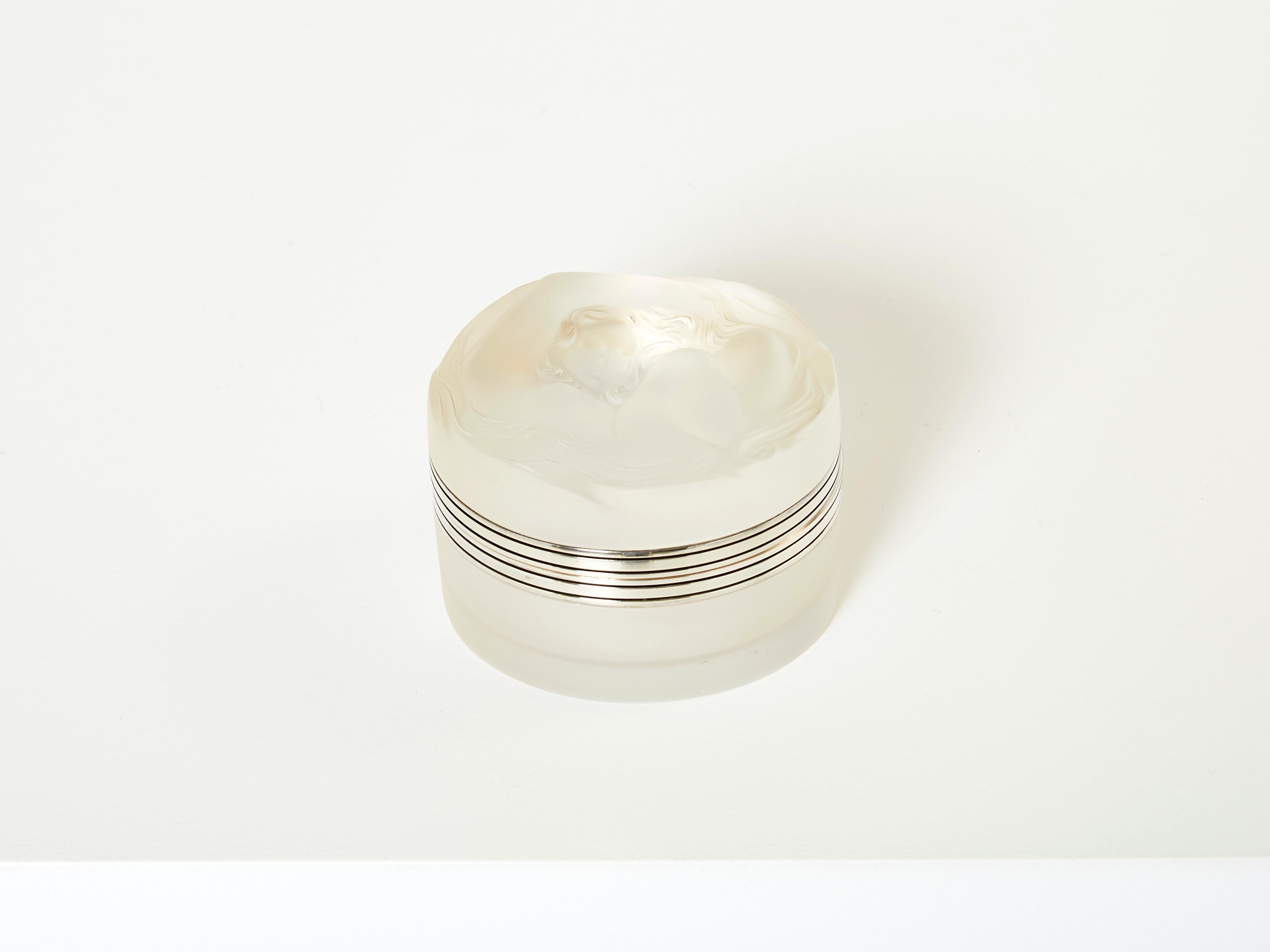 Small René Lalique Daphné Art Deco crystal powder box 1940 4