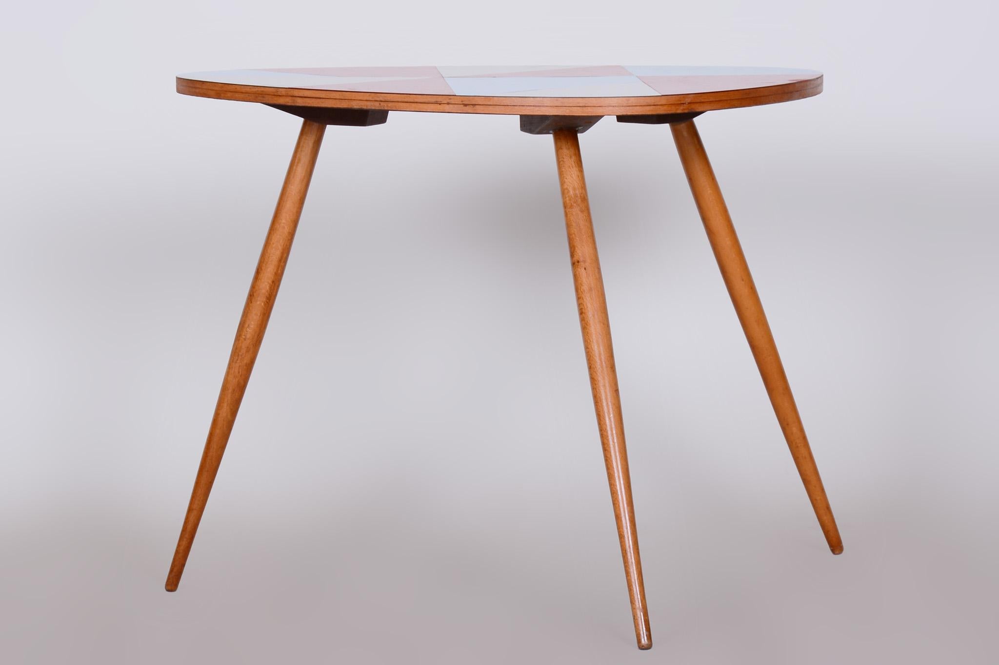 Art Deco Small Restored Midcentury Table, Beech and Umakart, Czechia, 1950s For Sale