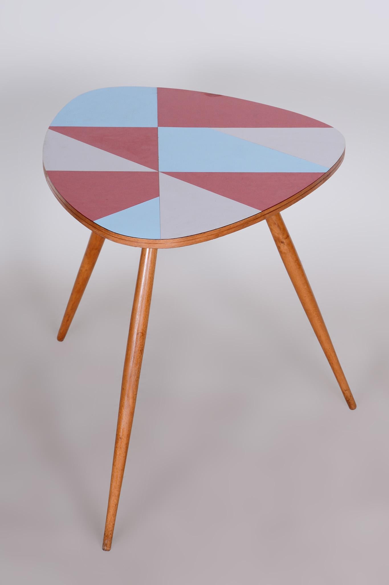 Mid-20th Century Small Restored Midcentury Table, Beech and Umakart, Czechia, 1950s For Sale