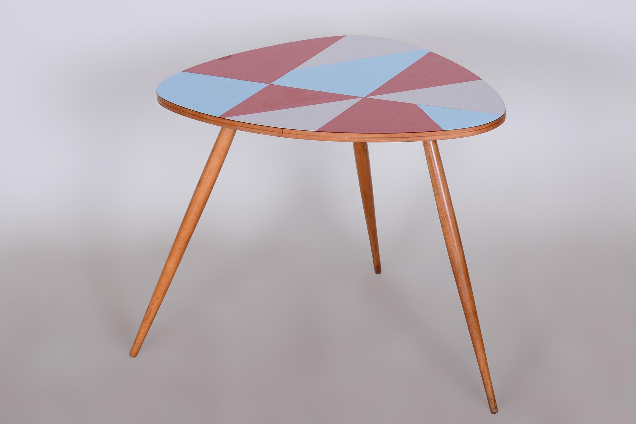 Small Restored Midcentury Table, Beech and Umakart, Czechia, 1950s For Sale 1