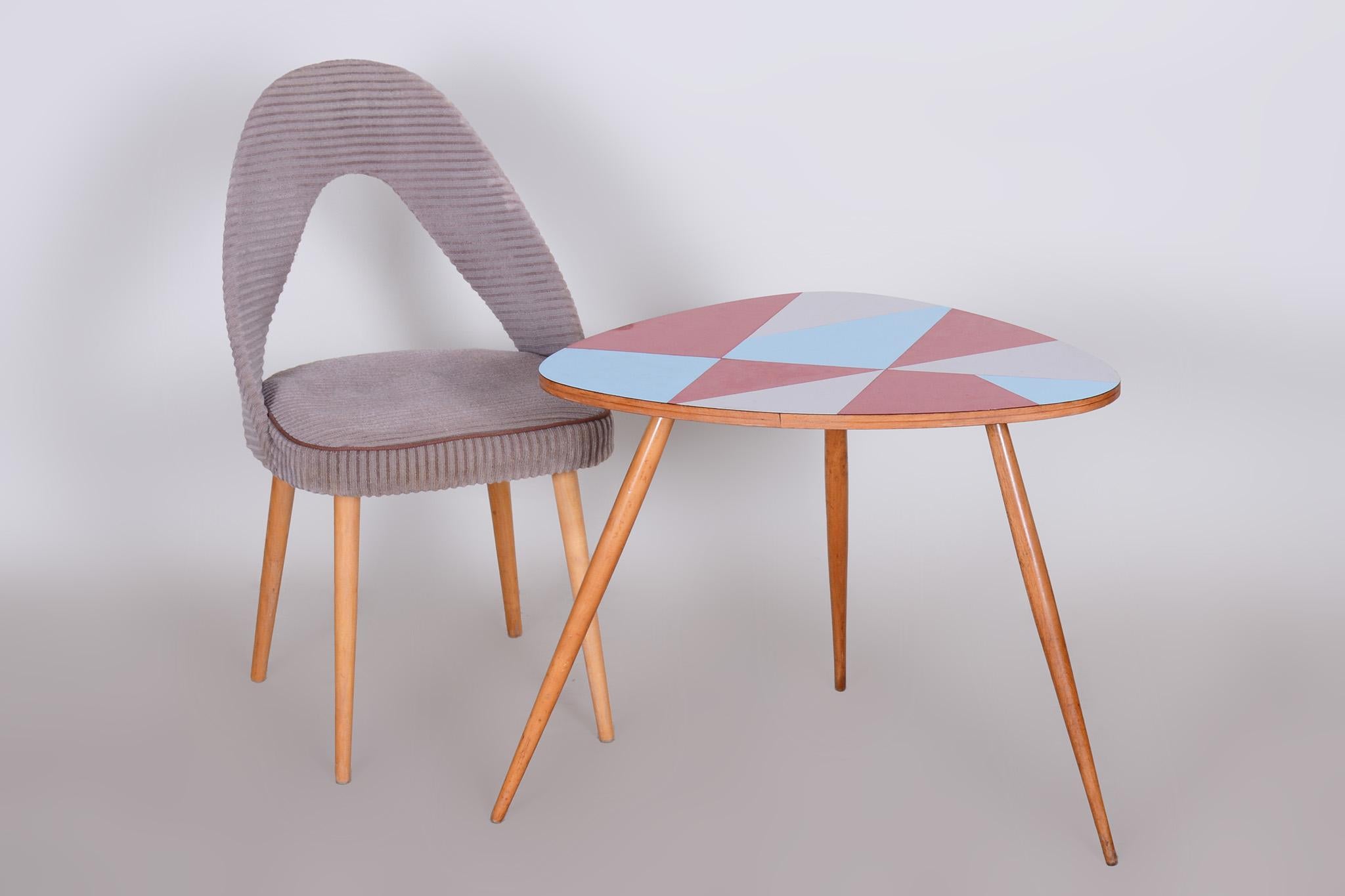 Small Restored Midcentury Table, Beech and Umakart, Czechia, 1950s For Sale 3