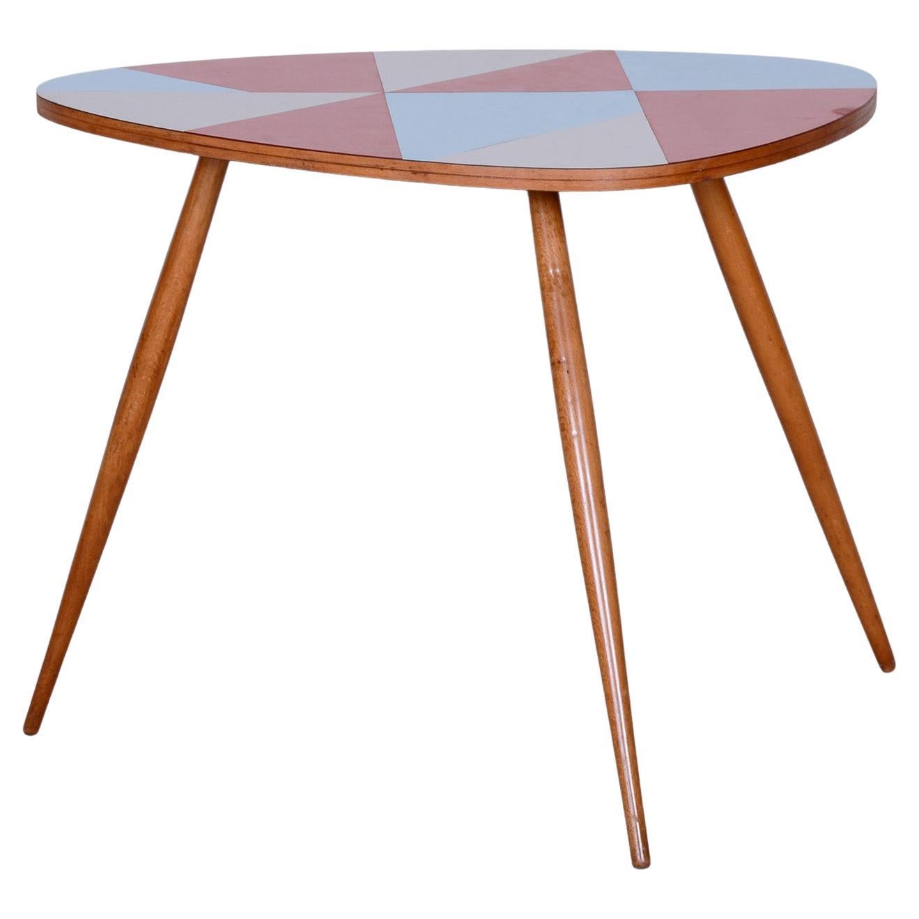 Small Restored Midcentury Table, Beech and Umakart, Czechia, 1950s For Sale