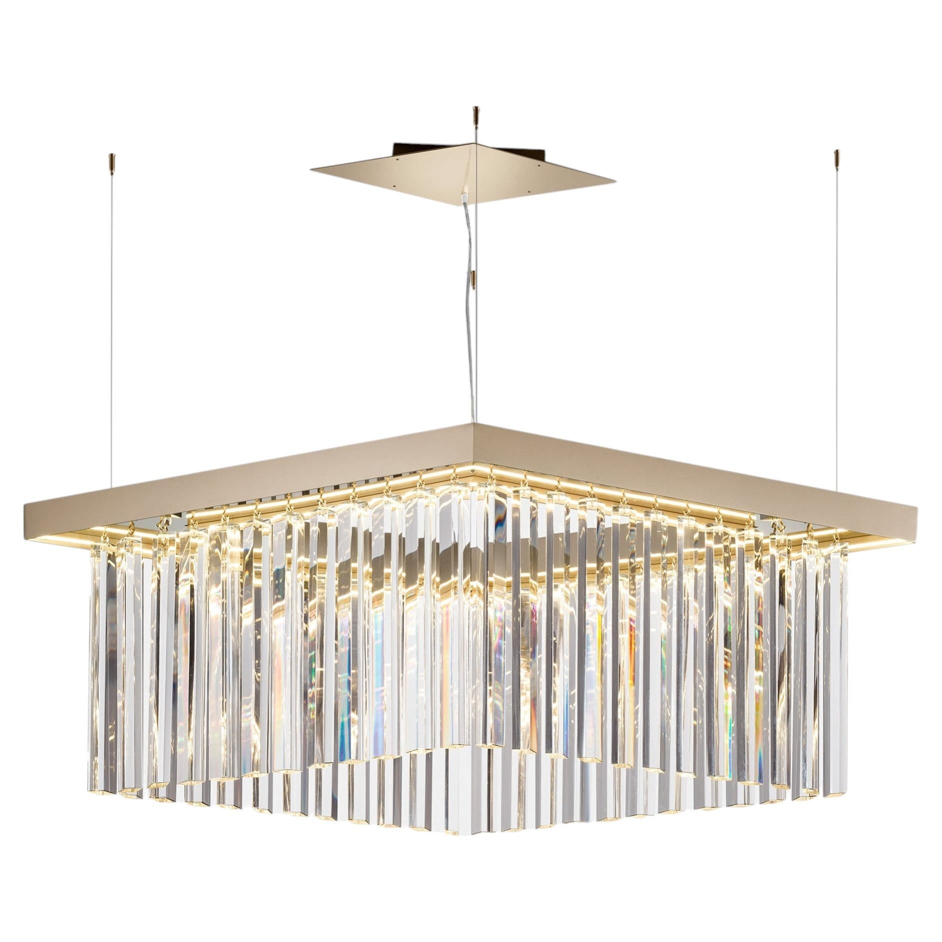 Lampadario in vetro trasparente con piccoli rombi in vendita