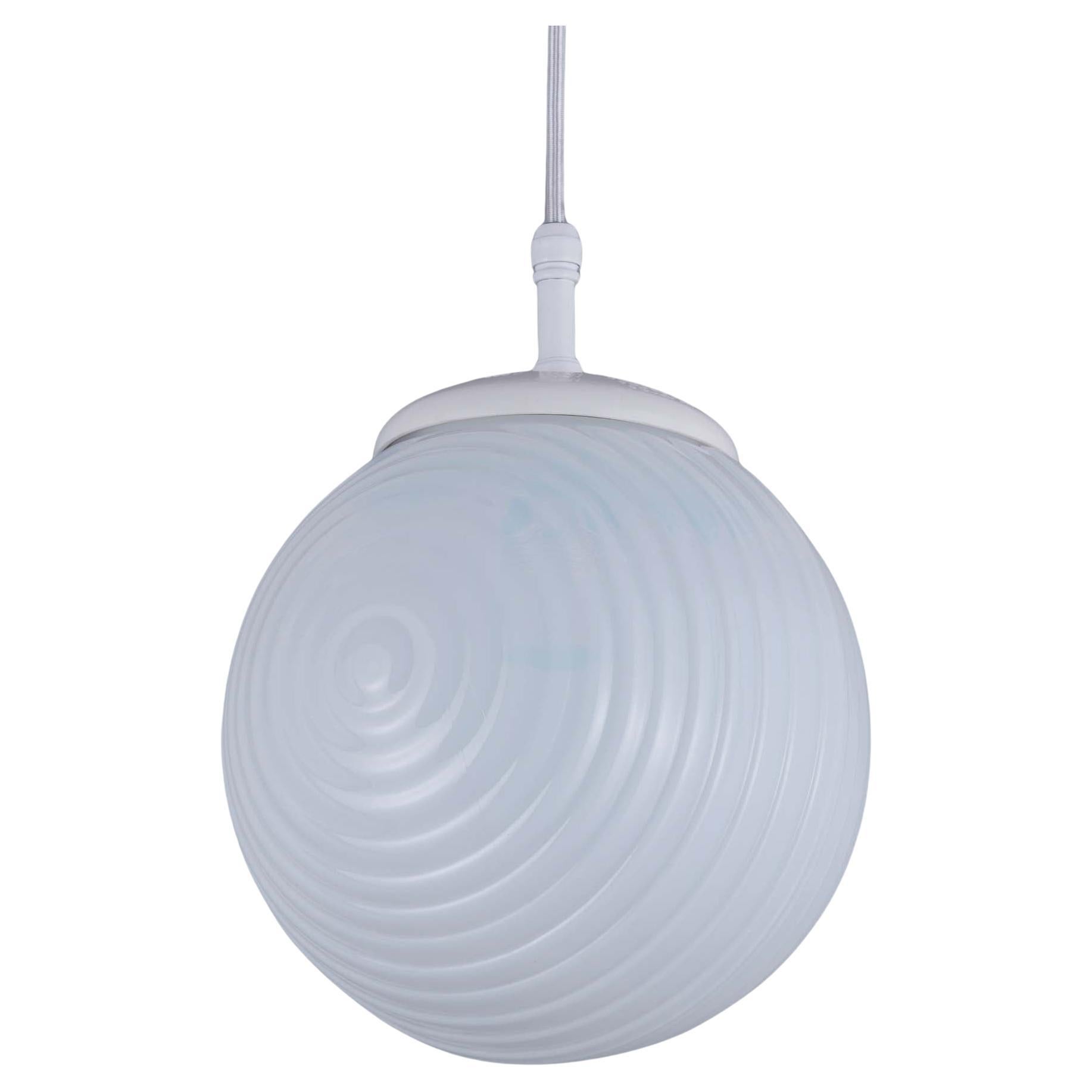 Small Ribbed Milk Glass Pendant Lights, Czechoslovakia, Mid-20th Century For Sale