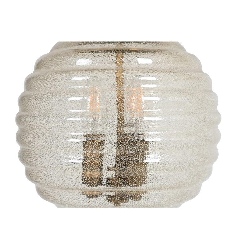 Small pendant light of ribbed and seeded glass with brass fittings in a round beehive shape.  The pendant holds three chandelier bulbs and hangs from a long 55 inch chain with a canopy.  Three pendants are available.