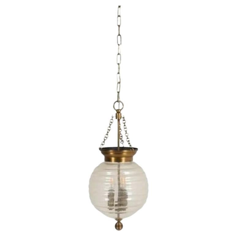 Small Ribbed Seeded Glass Pendant With Brass Fittings For Sale
