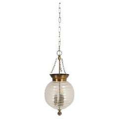 Small Ribbed Seeded Glass Pendant With Brass Fittings