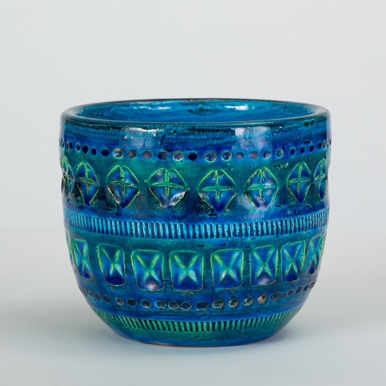 Glazed Small “Rimini Blu” Bowl or Vase by Aldo Londi for Bitossi