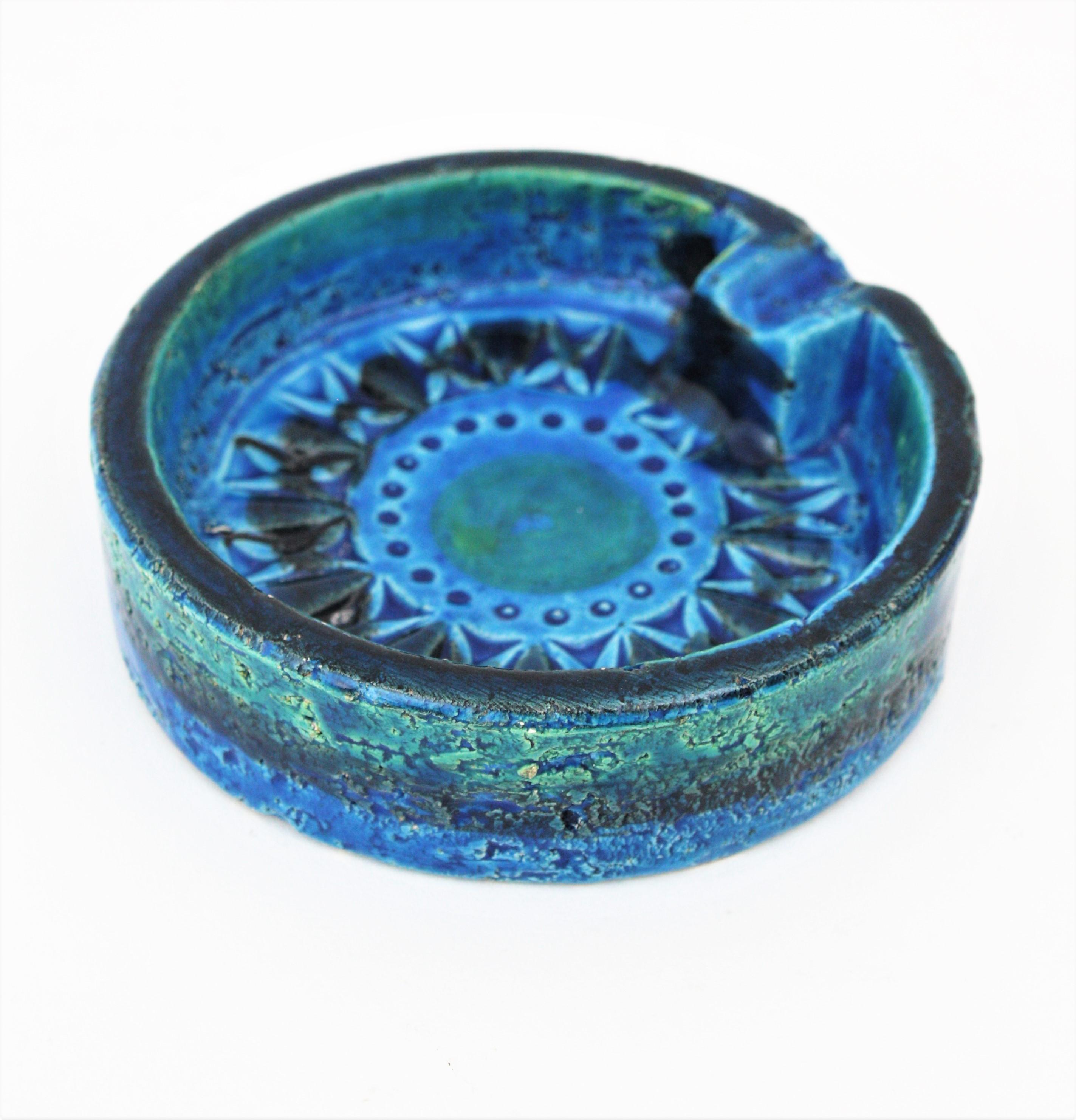 Small Rimini Blue Glazed Ceramic Circular Ashtray by Aldo Londi for Bitossi 3