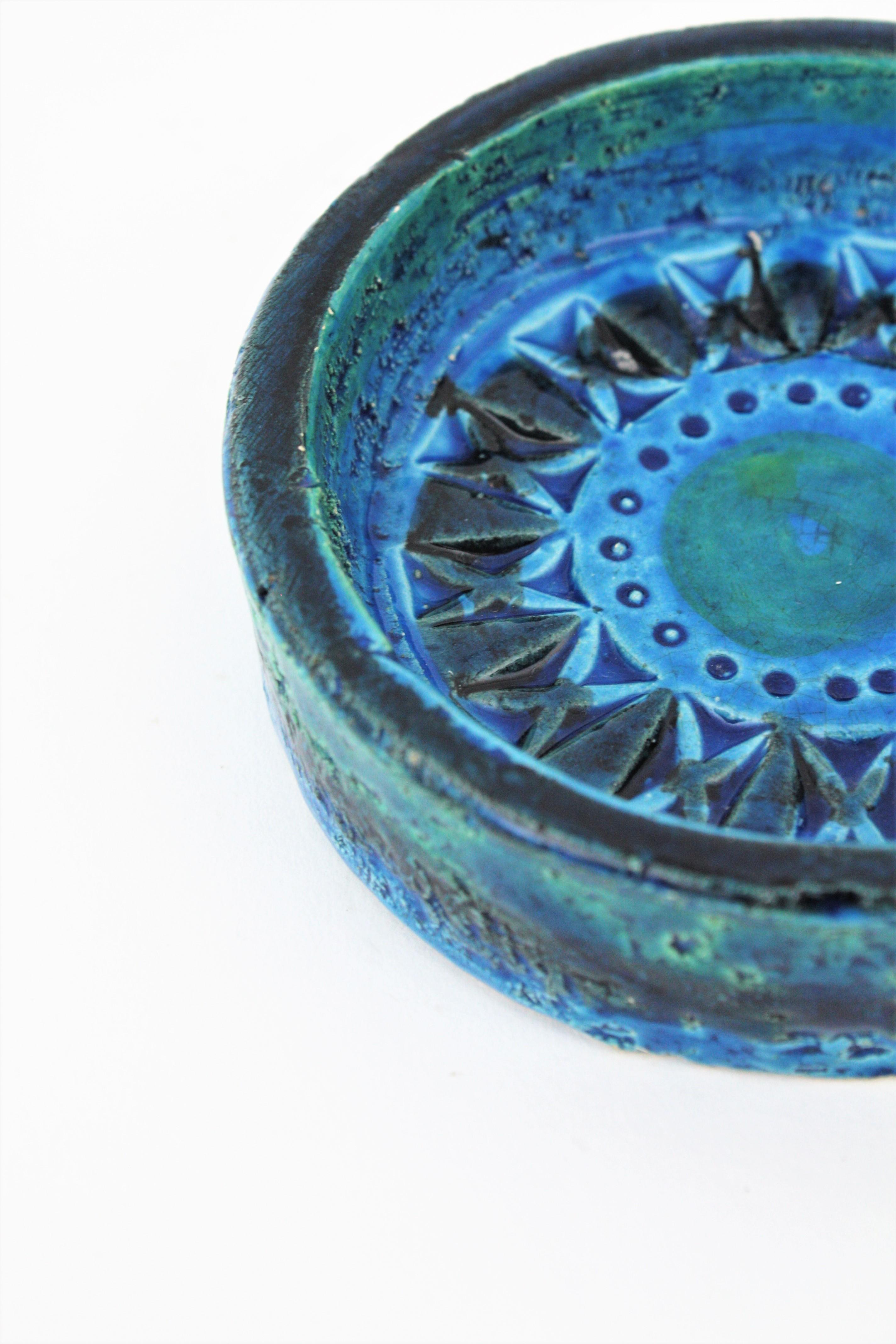 Small Rimini Blue Glazed Ceramic Circular Ashtray by Aldo Londi for Bitossi 4