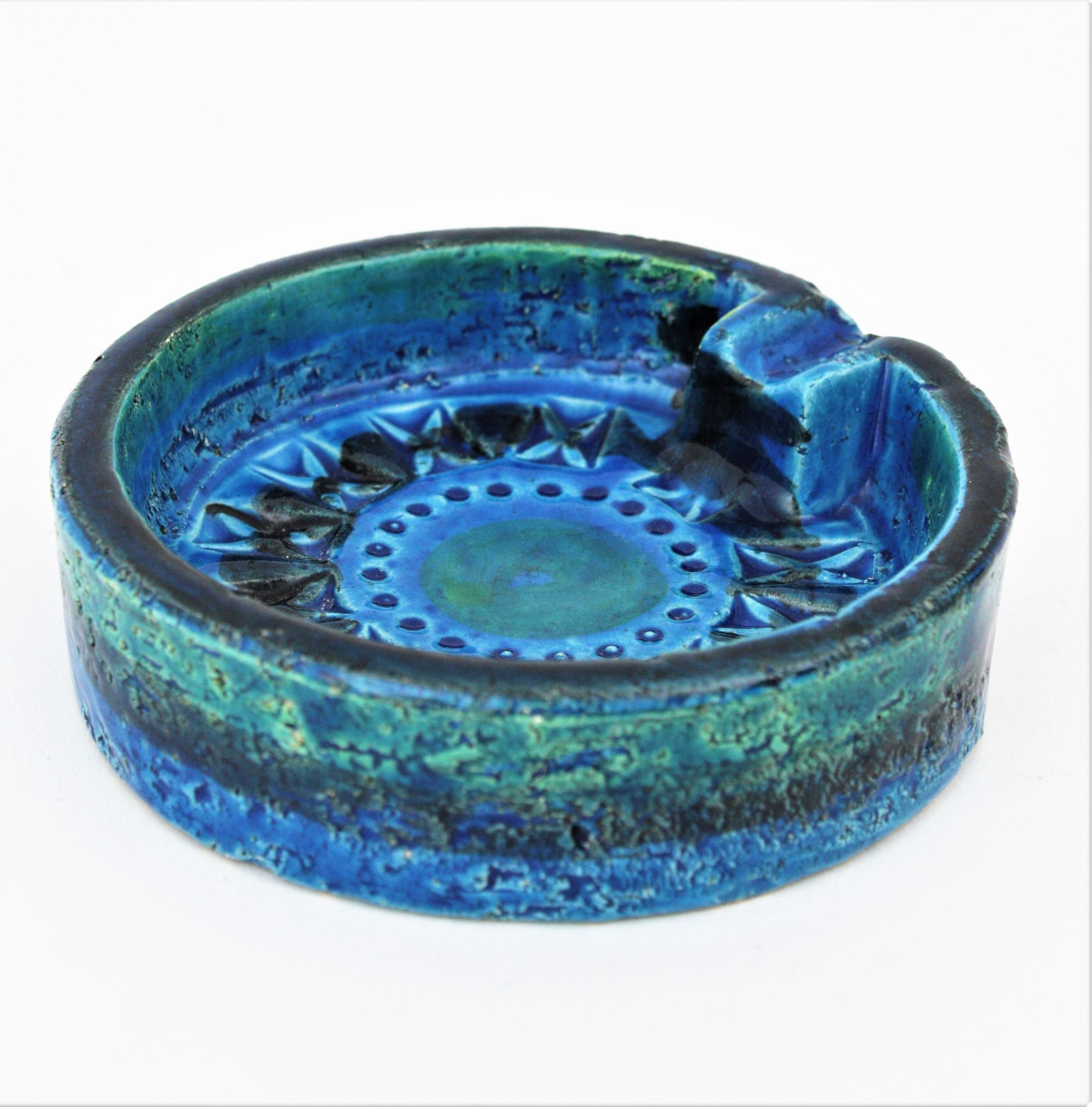 Small Rimini Blue Glazed Ceramic Circular Ashtray by Aldo Londi for Bitossi 1