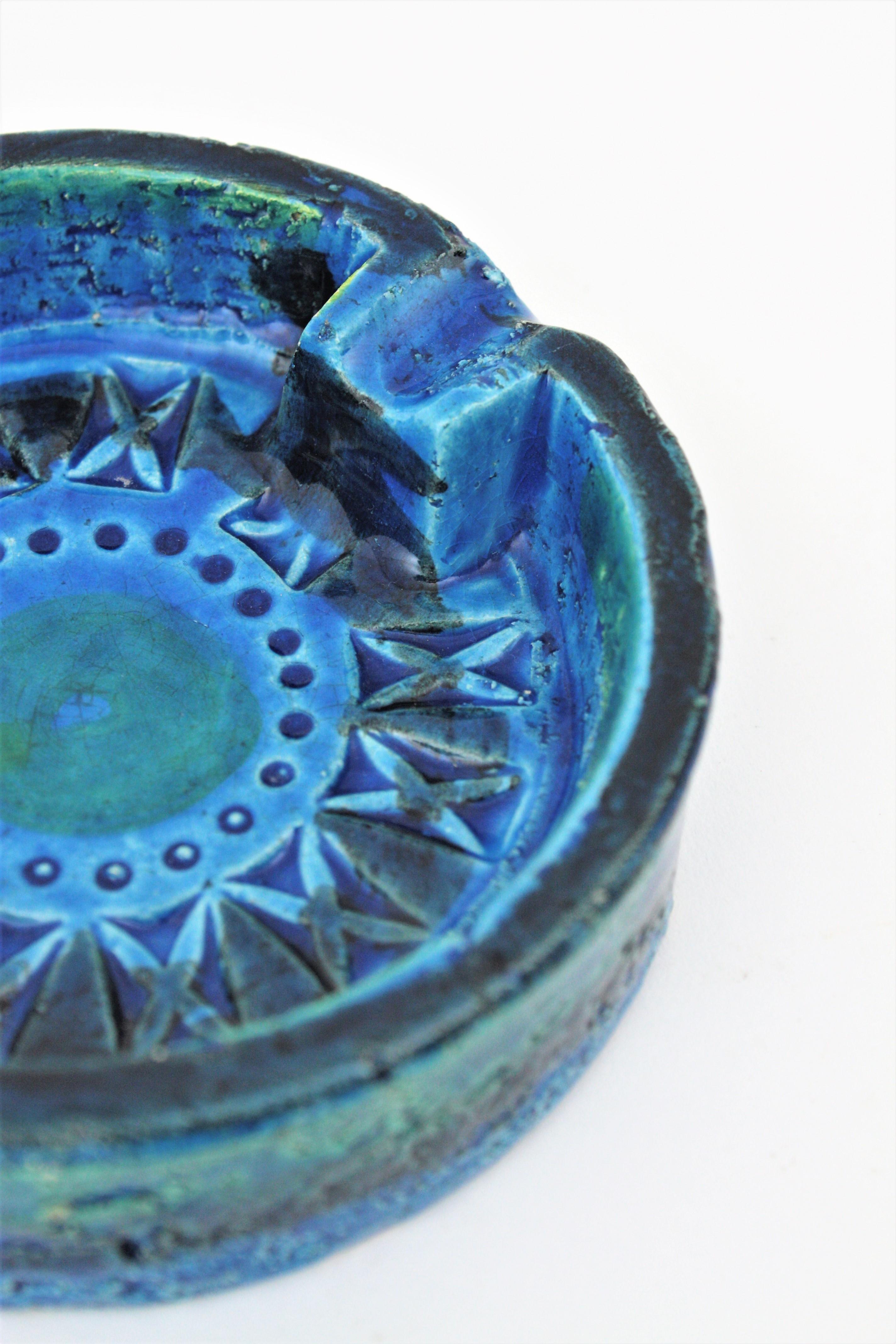 Small Rimini Blue Glazed Ceramic Circular Ashtray by Aldo Londi for Bitossi 2