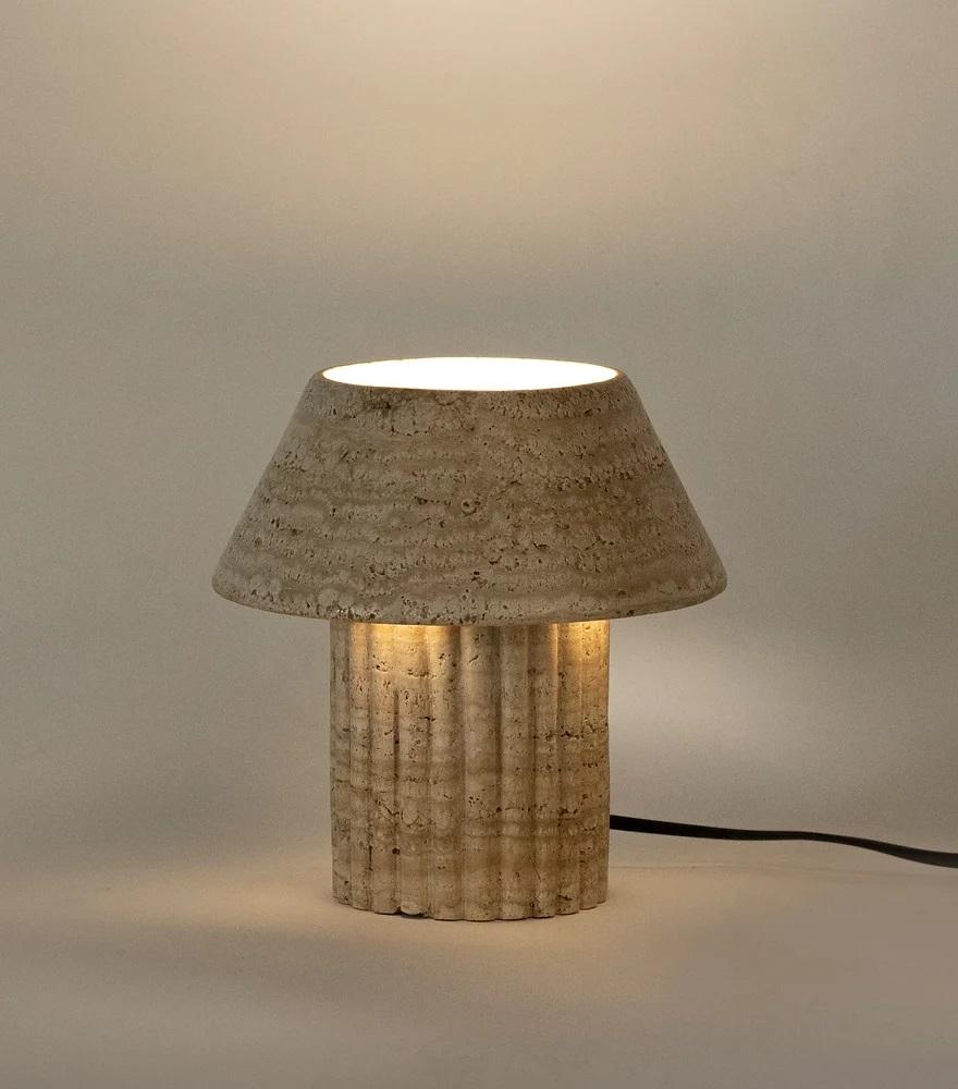 Post-Modern Small Rio Travertine Table Lamp by Harshita Jhamtani Designs For Sale