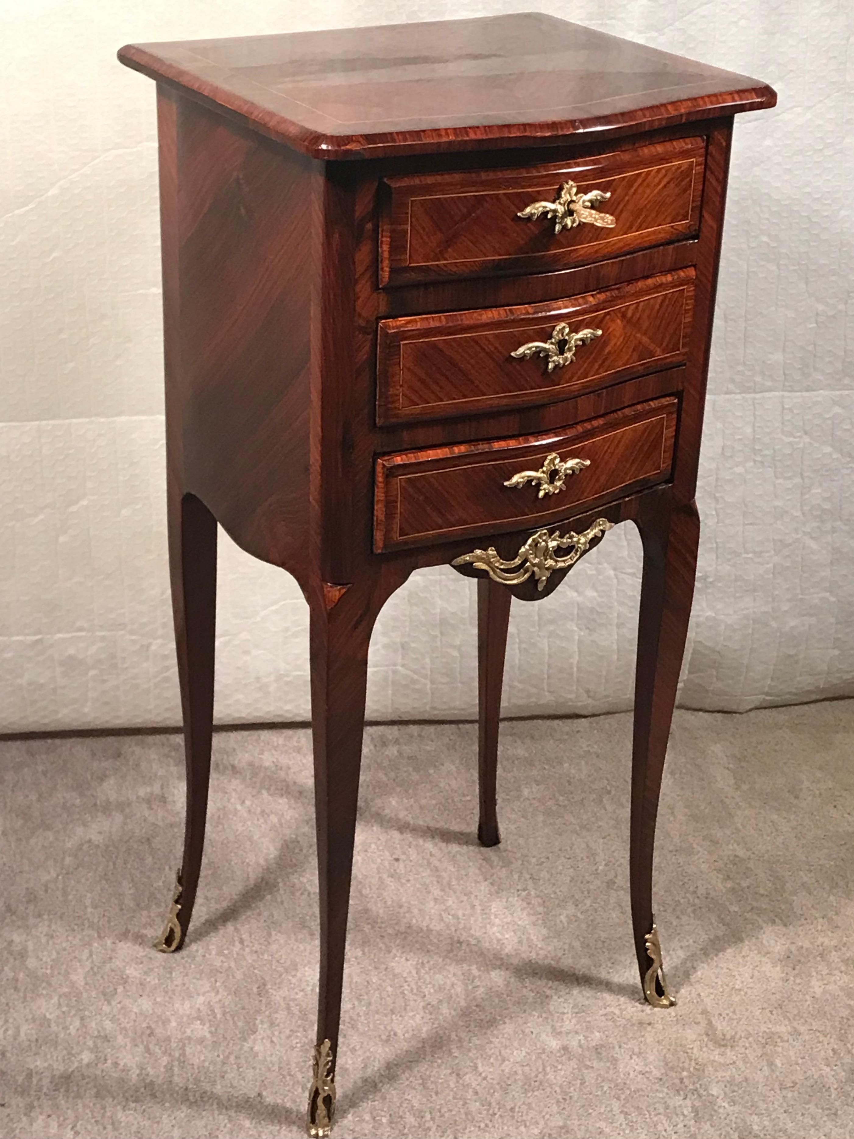 Veneer Small Rococo Style Chest of Drawers or Nightstand, France, 19th Century For Sale