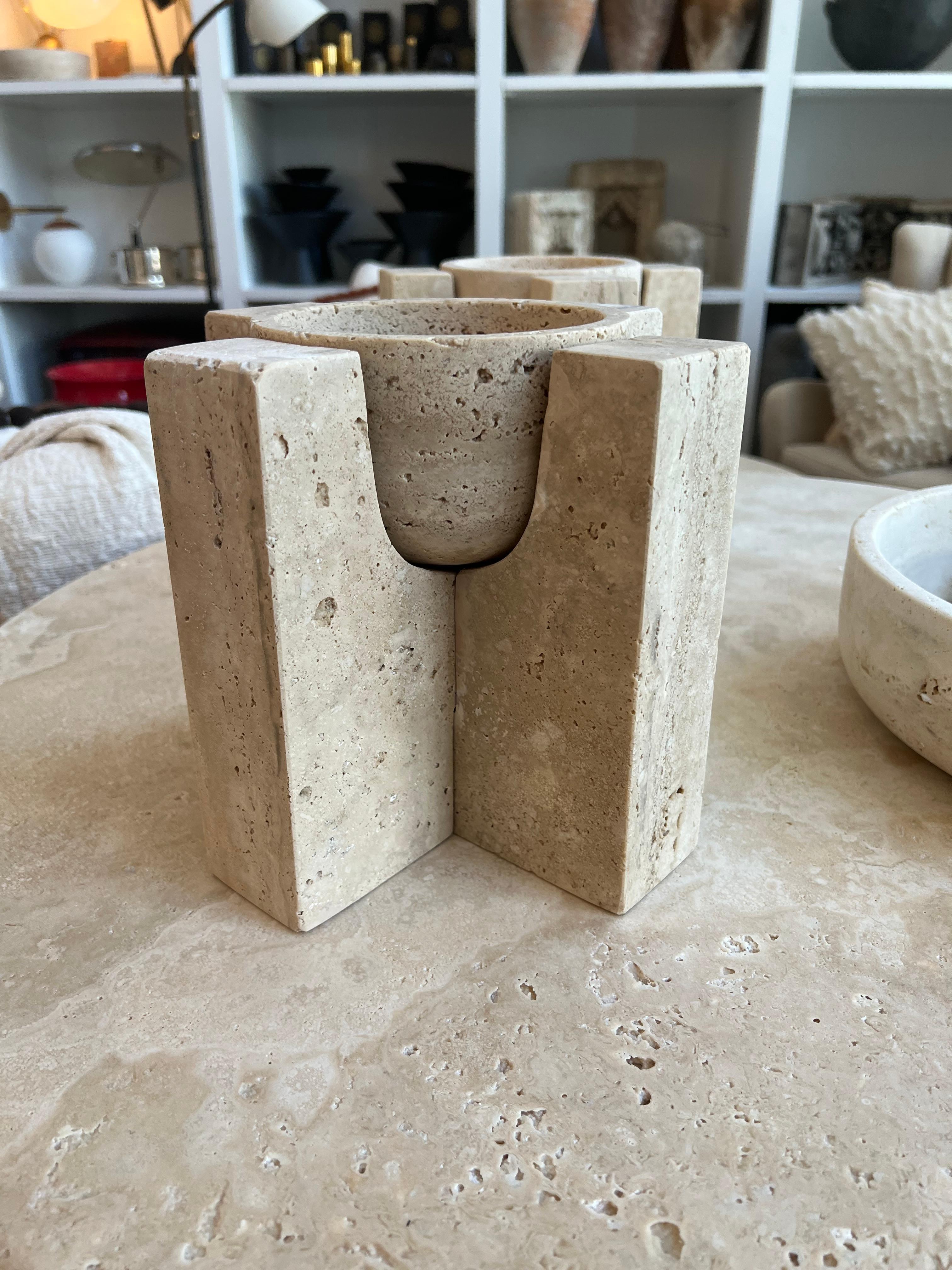 Modern Small Roman Travertine Bowl on Stand by Le Lampade
