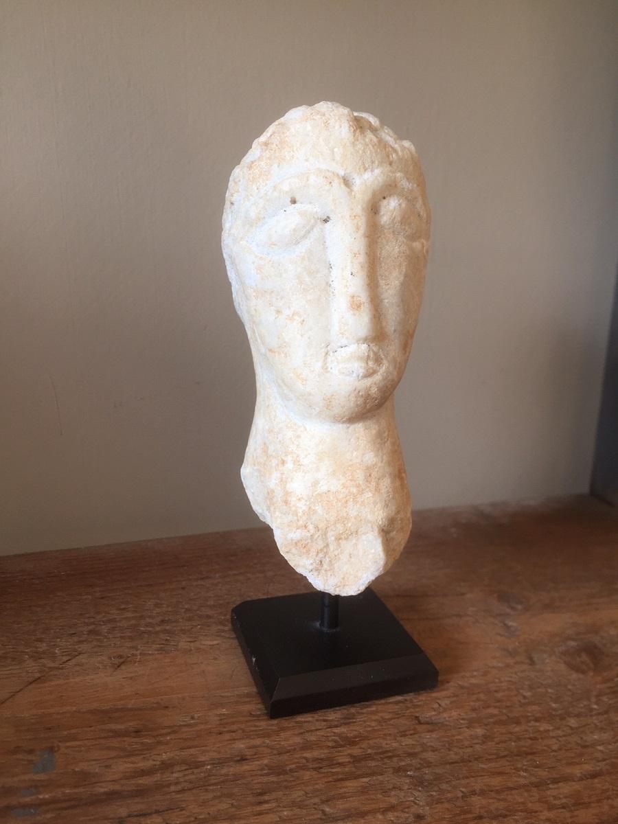 Italian Small Romanesque Marble Head