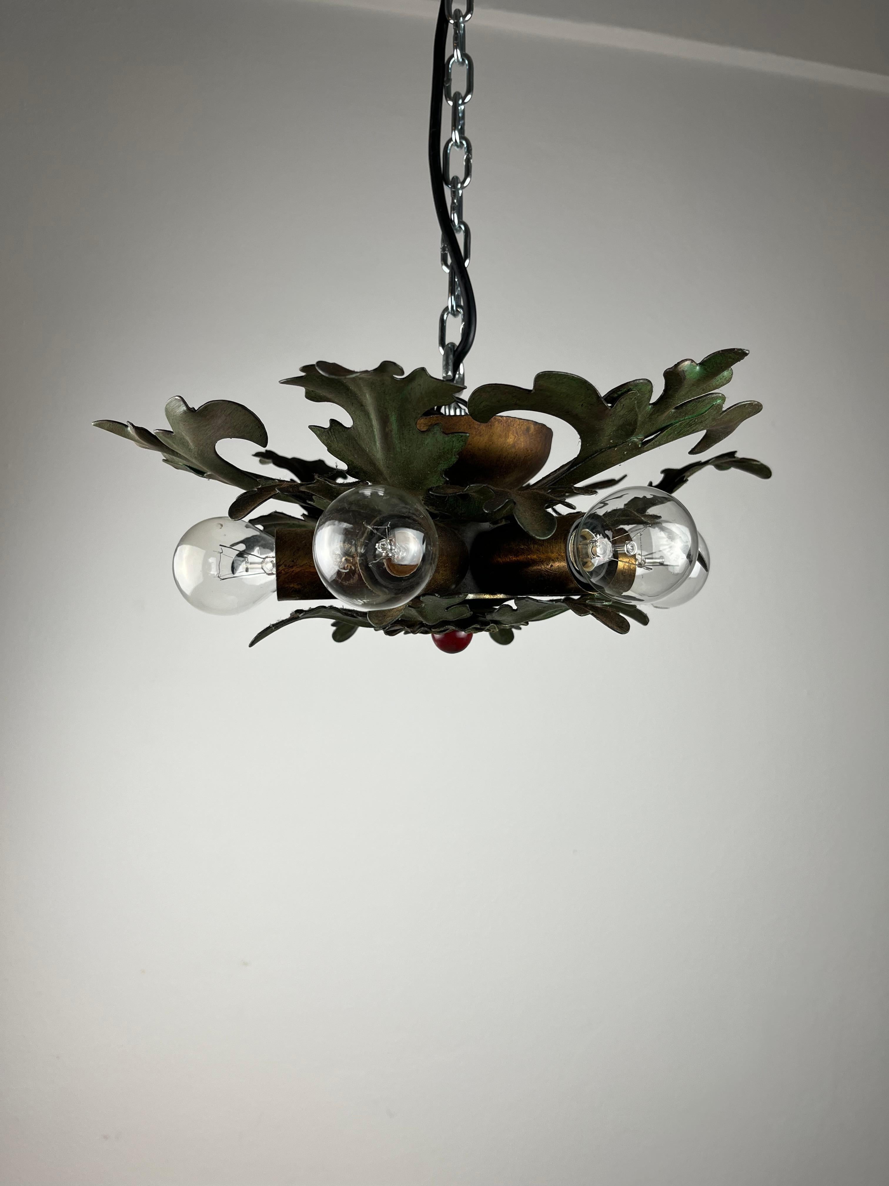 Small Roof Lamp with 6 Lights in Colored Wrought Iron, Italy, 1950s In Good Condition For Sale In Palermo, IT