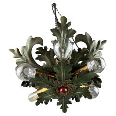 Small Roof Lamp with 6 Lights in Colored Wrought Iron, Italy, 1950s