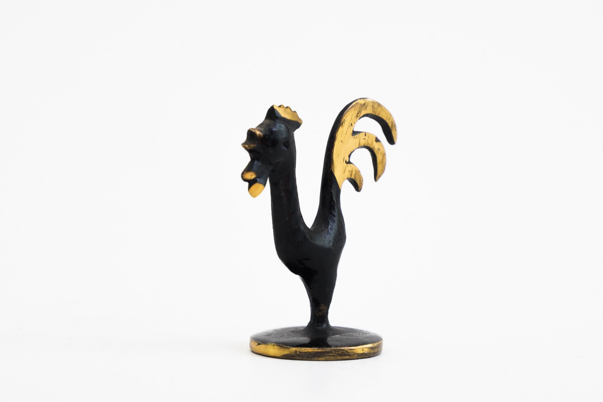 Brass Small Rooster Figurine by Walter Bosse, Vienna, Around 1950s For Sale