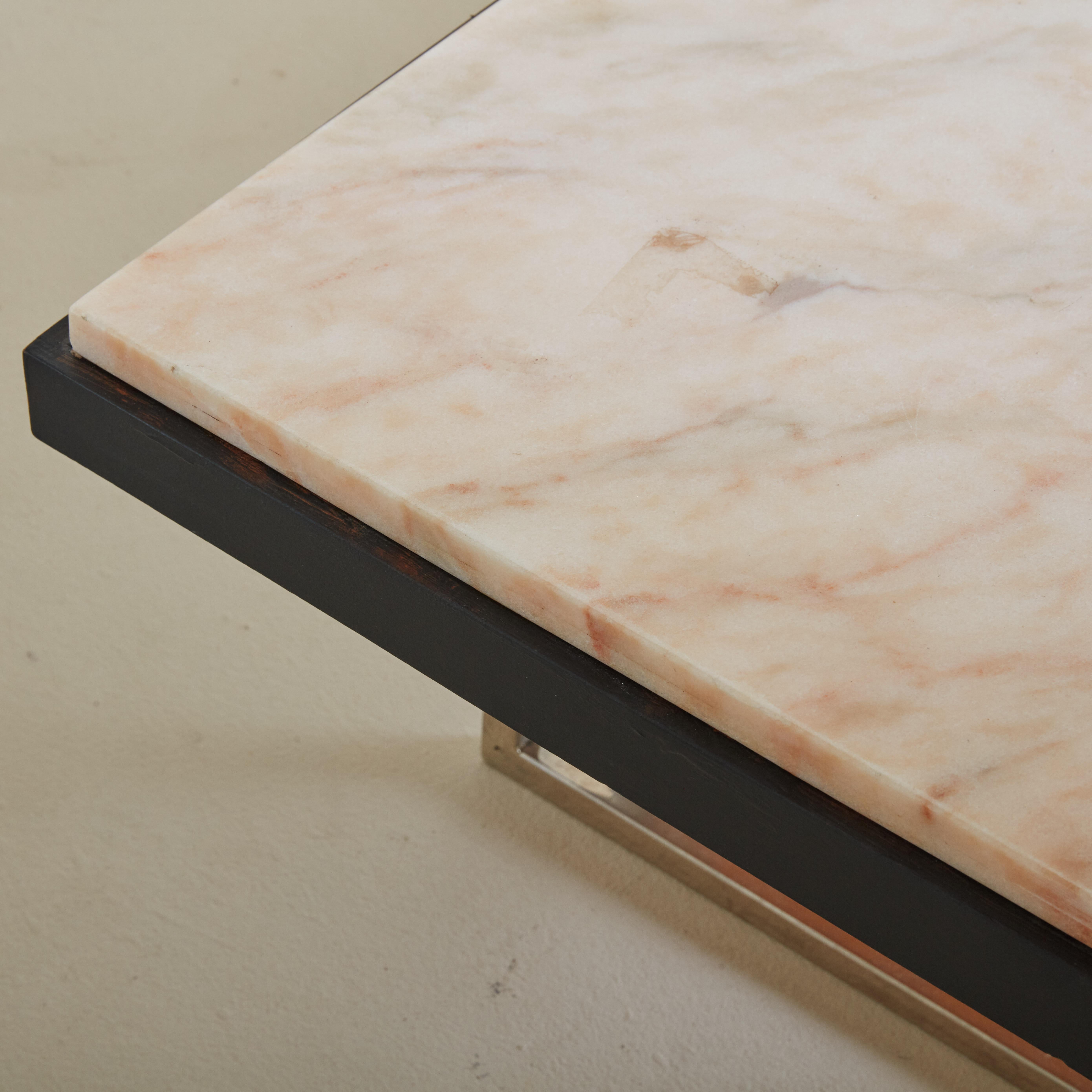 Chrome petite table basse Rosa Aurora en marbre en vente