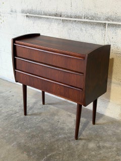 Small Rosewood 3-Drawer Dresser with Sculpted Handle Pulls Danish Vintage 1960s
