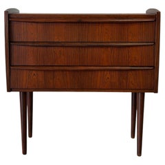 Small Rosewood 3-Drawer Dresser with Sculpted Handle Pulls Danish Vintage 1960s