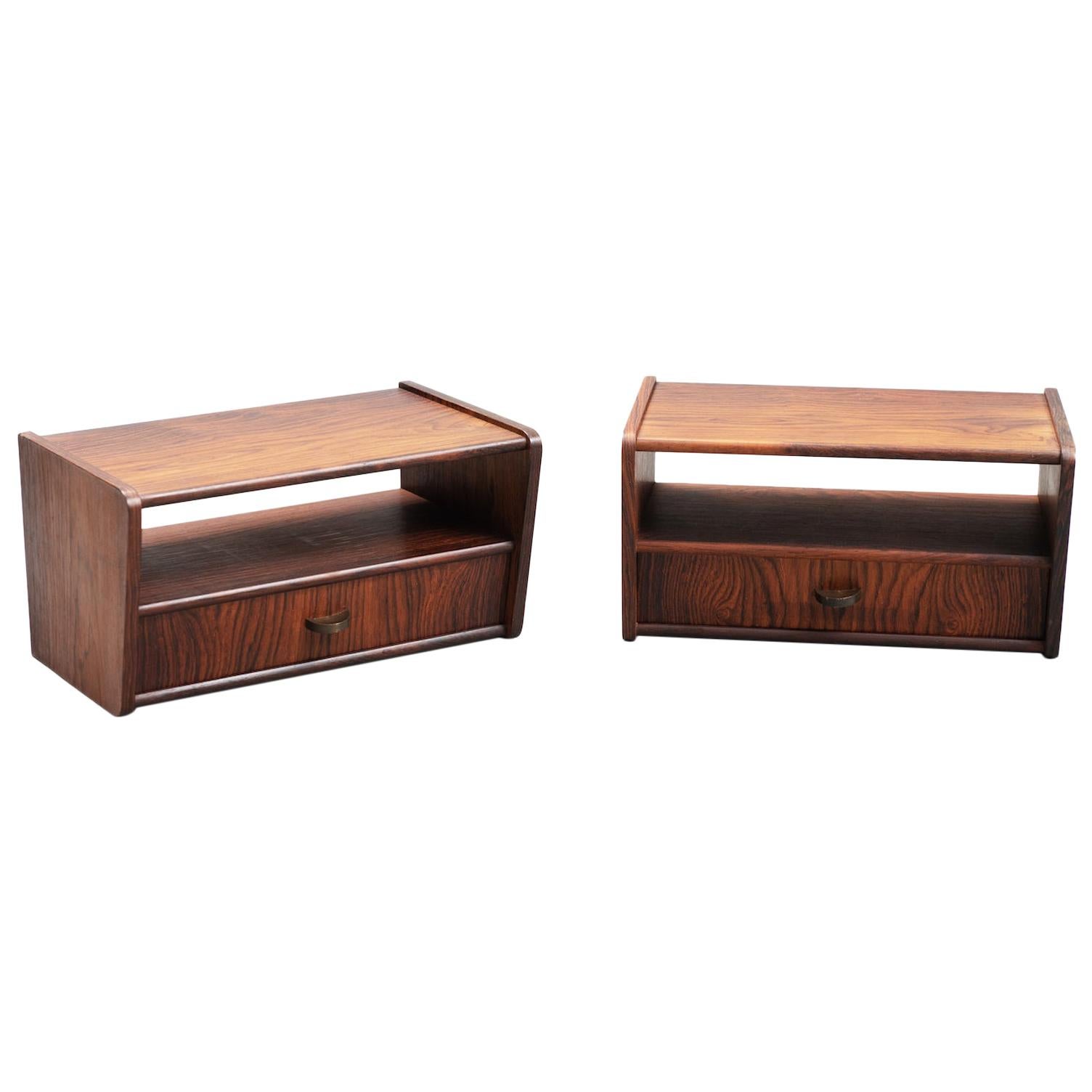 Small Rosewood Mid-Century Modern Suspended Nightstands