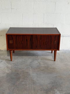 Small Rosewood Sideboard with Sliding Doors Danish Mid-Century Modern 1960s