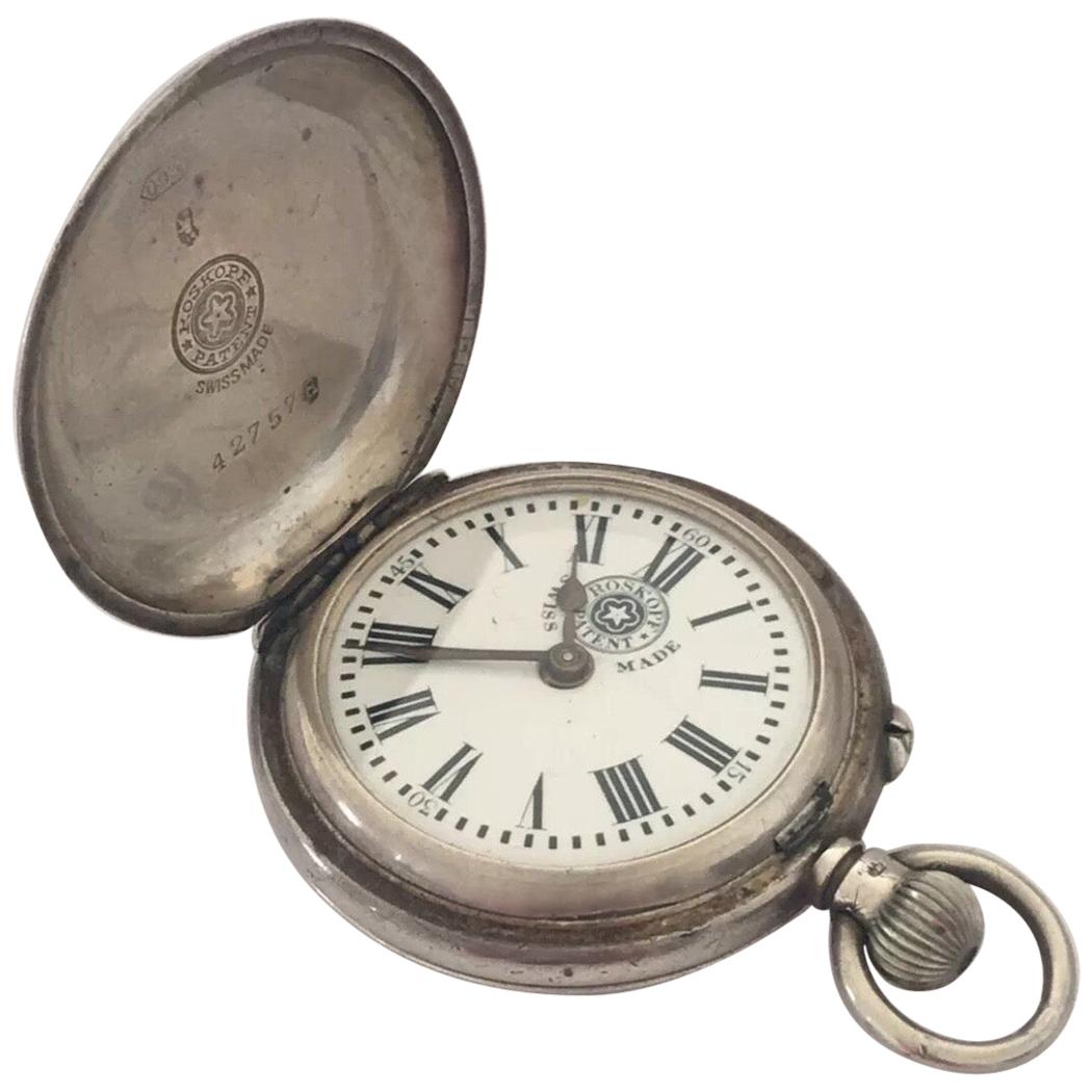Small Roskopf Swiss Made Full Hunter Silver Pocket Watch, circa 1880