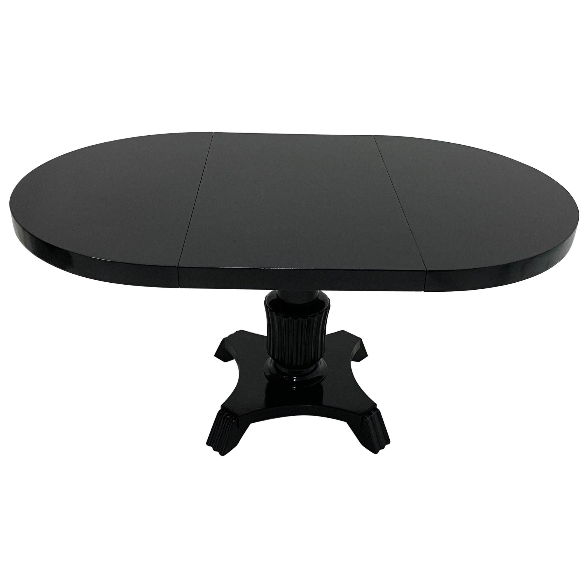 Small Round and Oval Hollywood Regency Style Black Laquer Dining Table