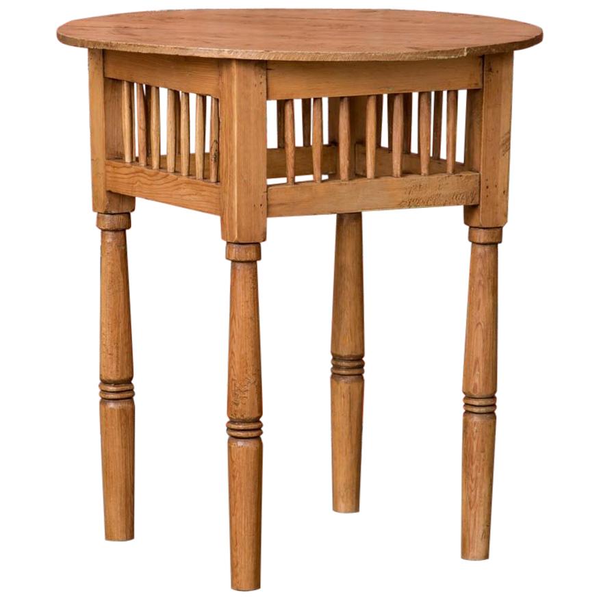 Small Round Antique Swedish Country Pine Side Table