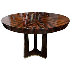 Pequeña Mesa de Desayuno Art Decó Redonda de Madera de Macassar