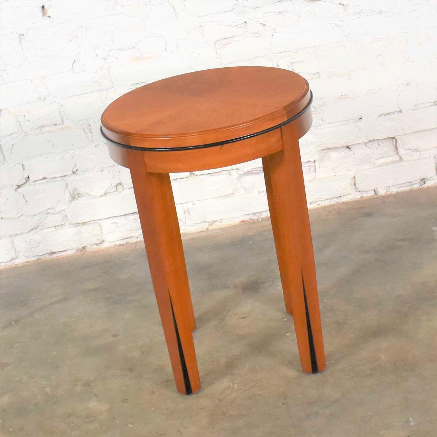 Wood Small Round Art Deco Style Side Table or End Table by Hickory Business Furniture