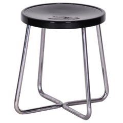 Small Round Bauhaus Black Chrome Stool by Vichr & Spol, Restored, 1930s