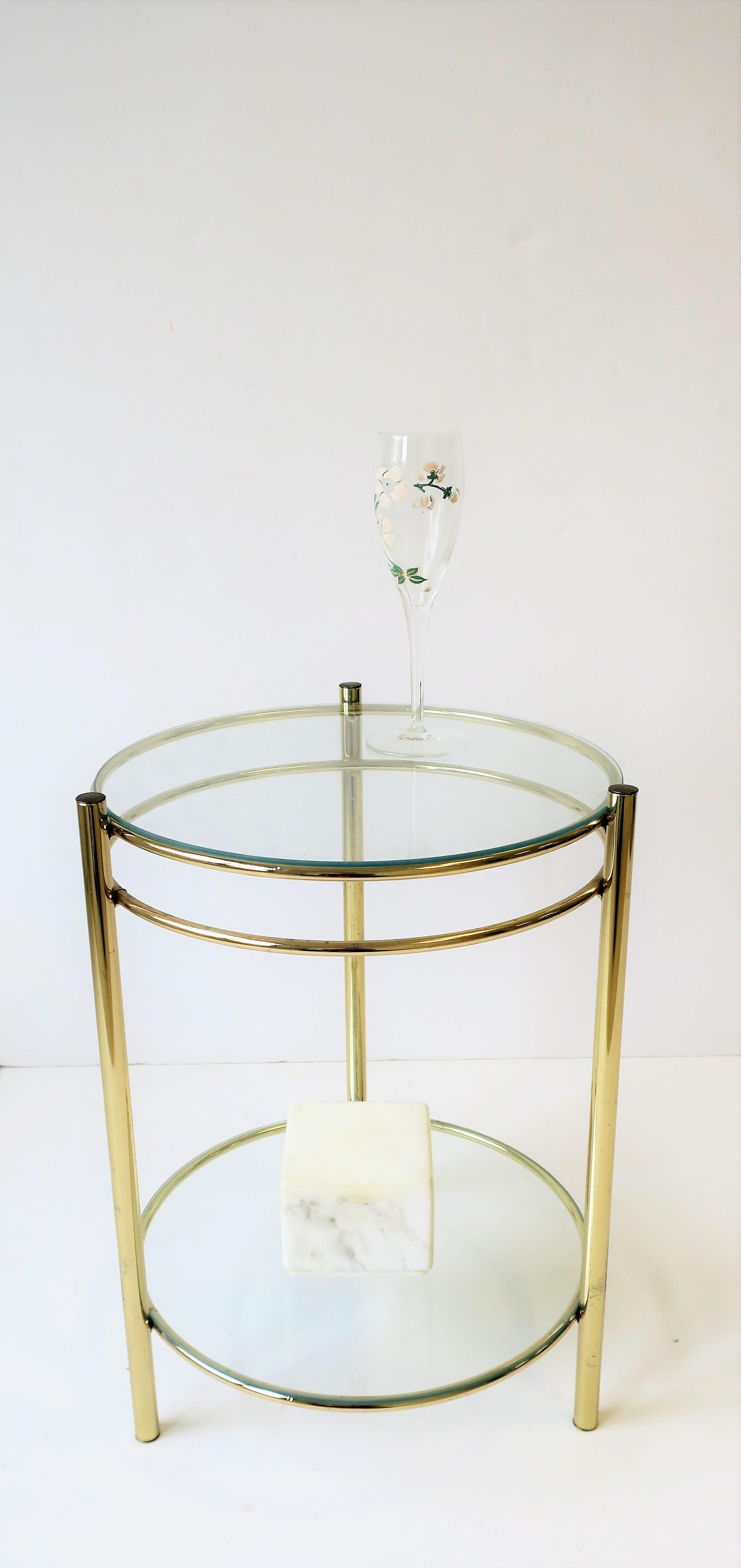 Modern Round Brass and Glass Side or Drinks Table