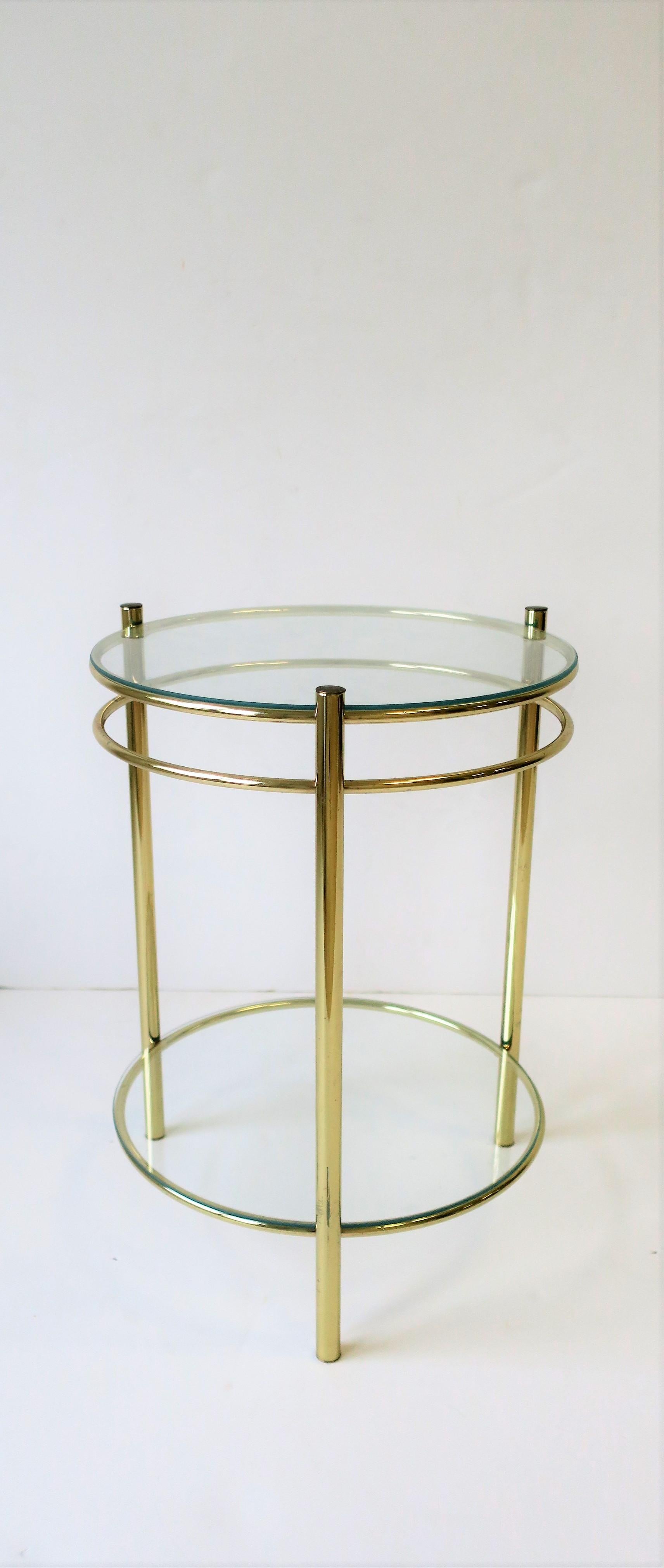 Plated Round Brass and Glass Side or Drinks Table