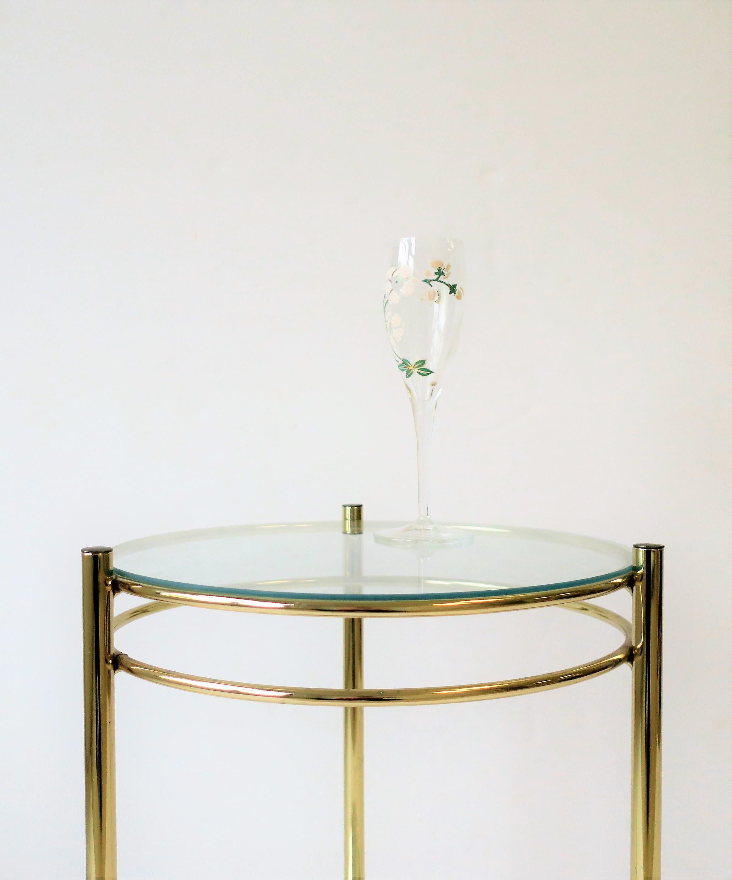 20th Century Round Brass and Glass Side or Drinks Table