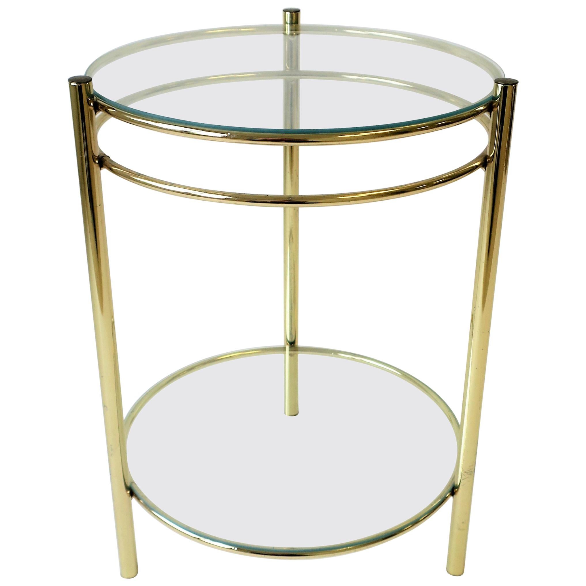 Round Brass and Glass Side or Drinks Table