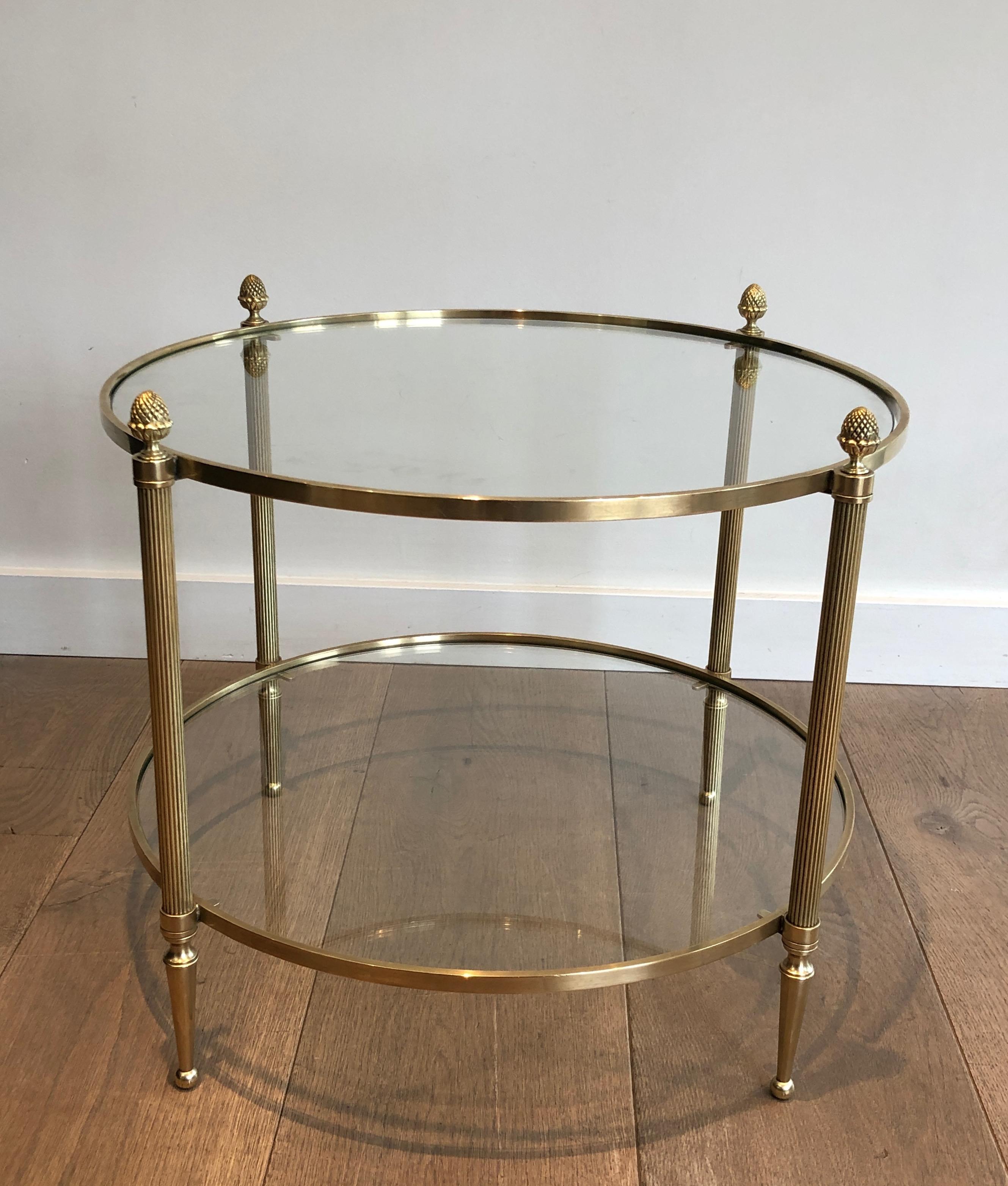 Neoclassical Small Round Brass Coffee Table by Maison Baguès For Sale