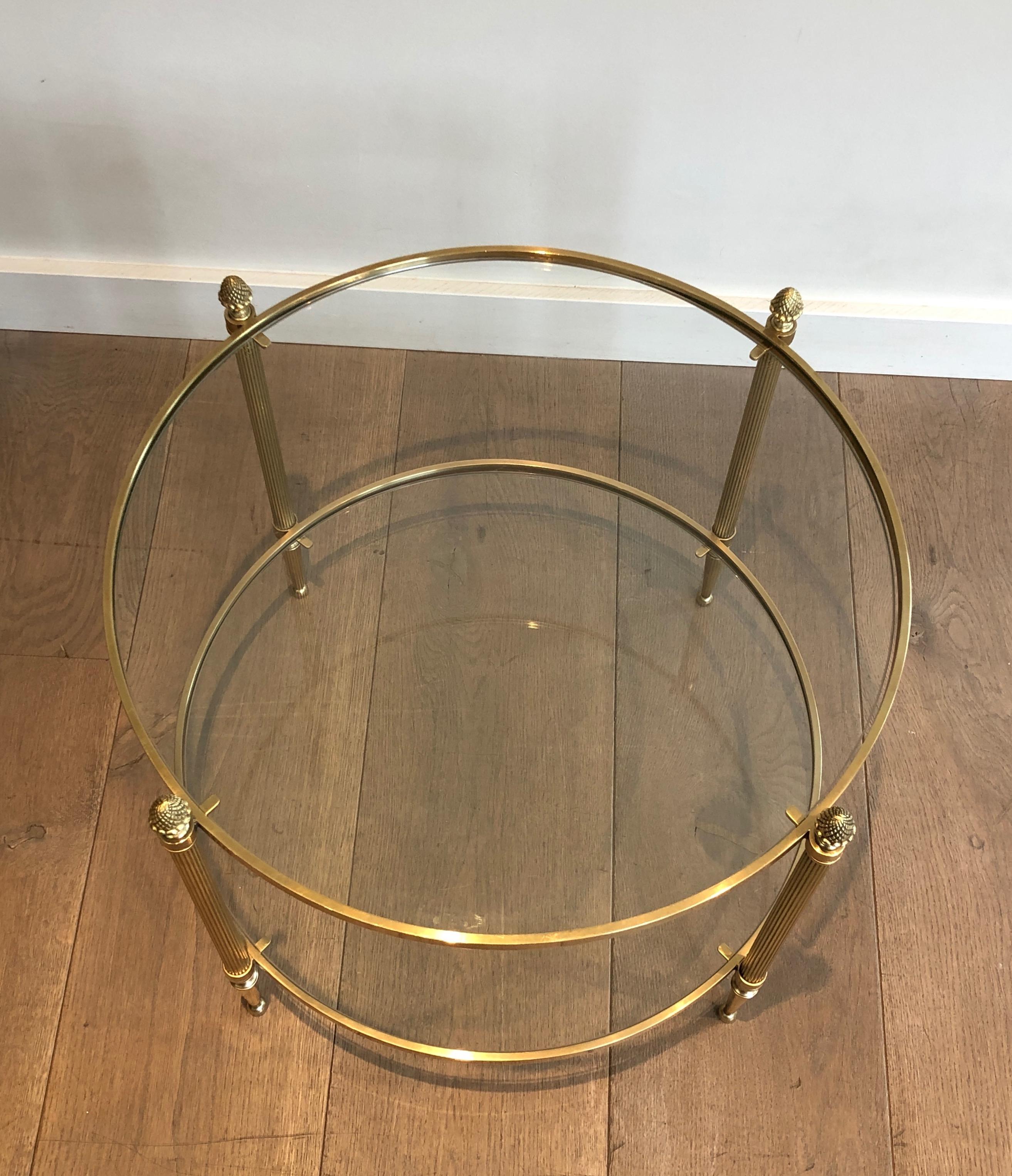 Neoclassical Small Round Brass Coffee Table by Maison Baguès For Sale