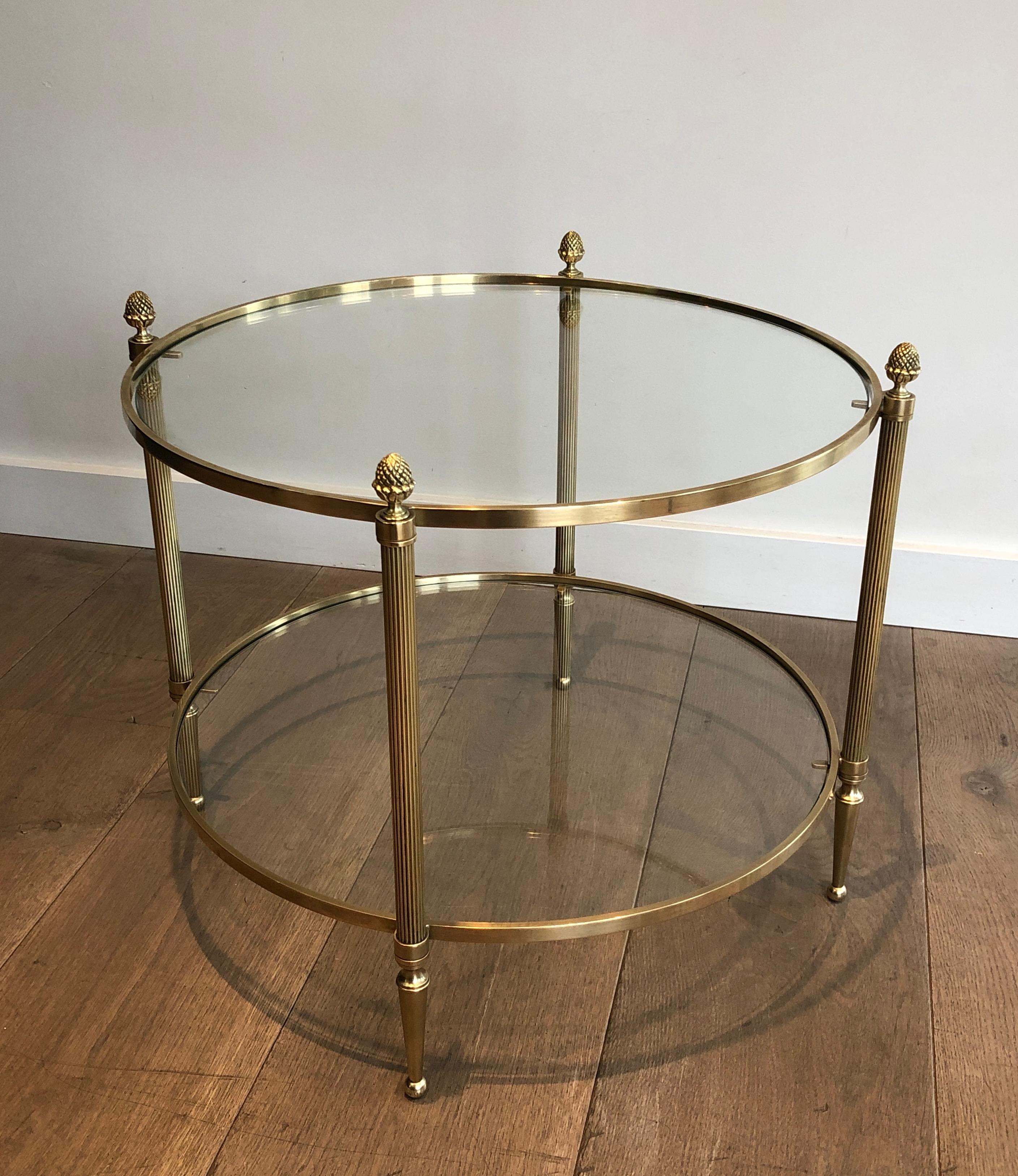 French Small Round Brass Coffee Table by Maison Baguès For Sale