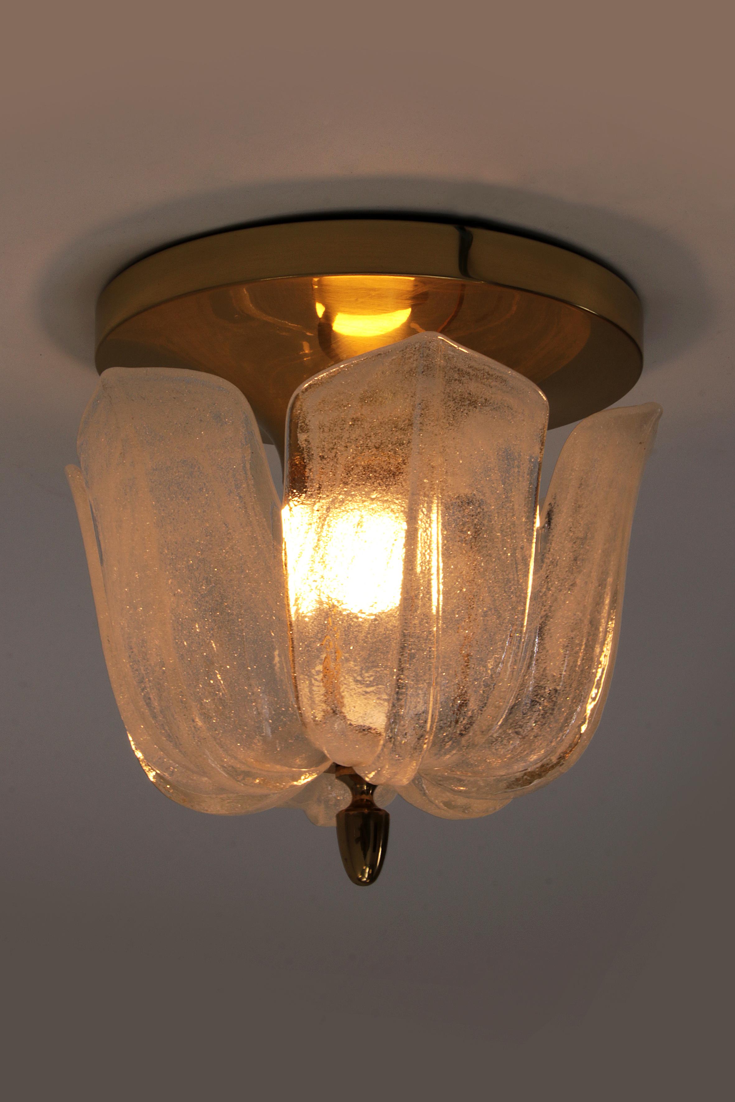Late 20th Century Small round ceiling lamp made of Murano glass Glashutte Limburg, Germany, 1970s