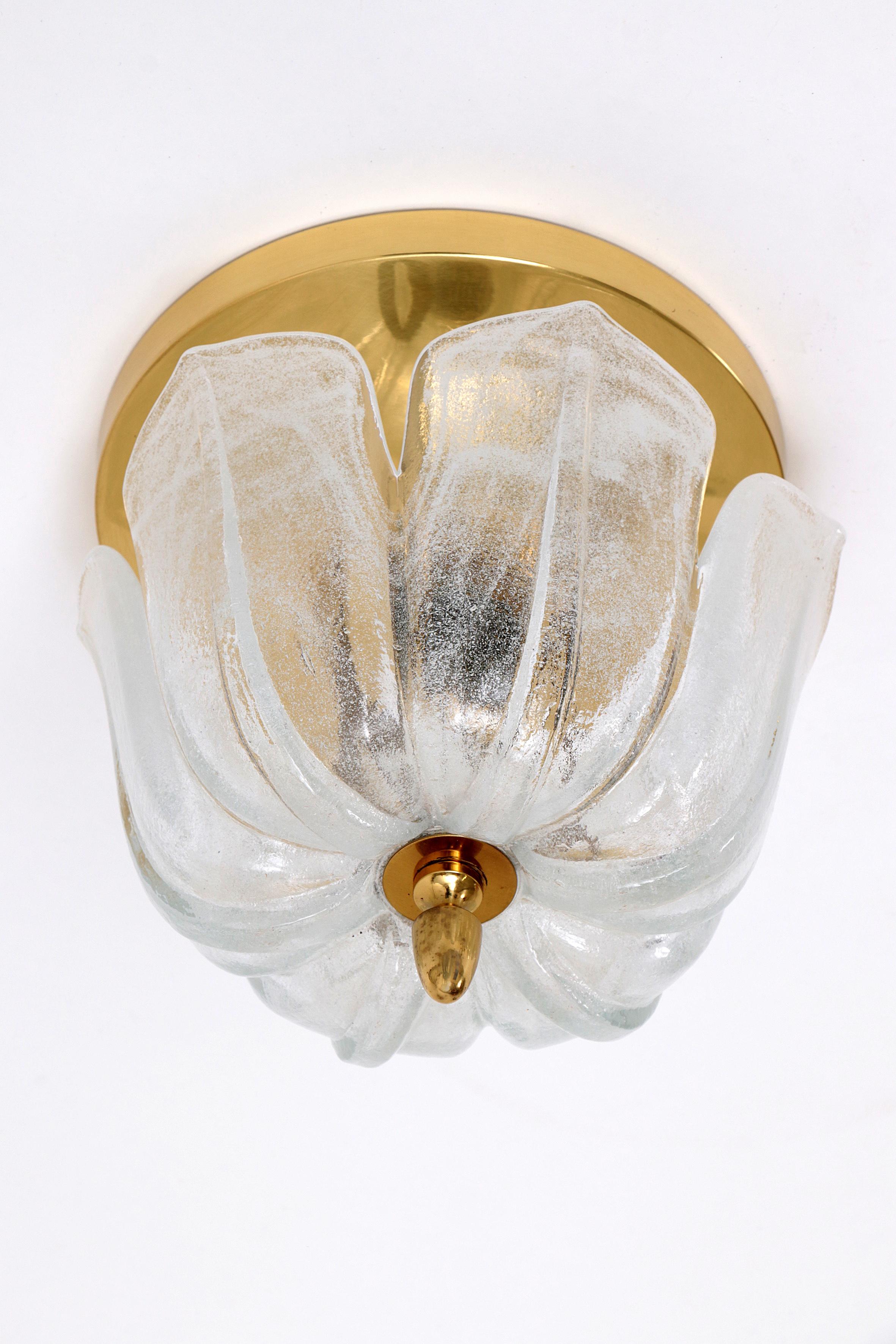 Brass Small round ceiling lamp made of Murano glass Glashutte Limburg, Germany, 1970s