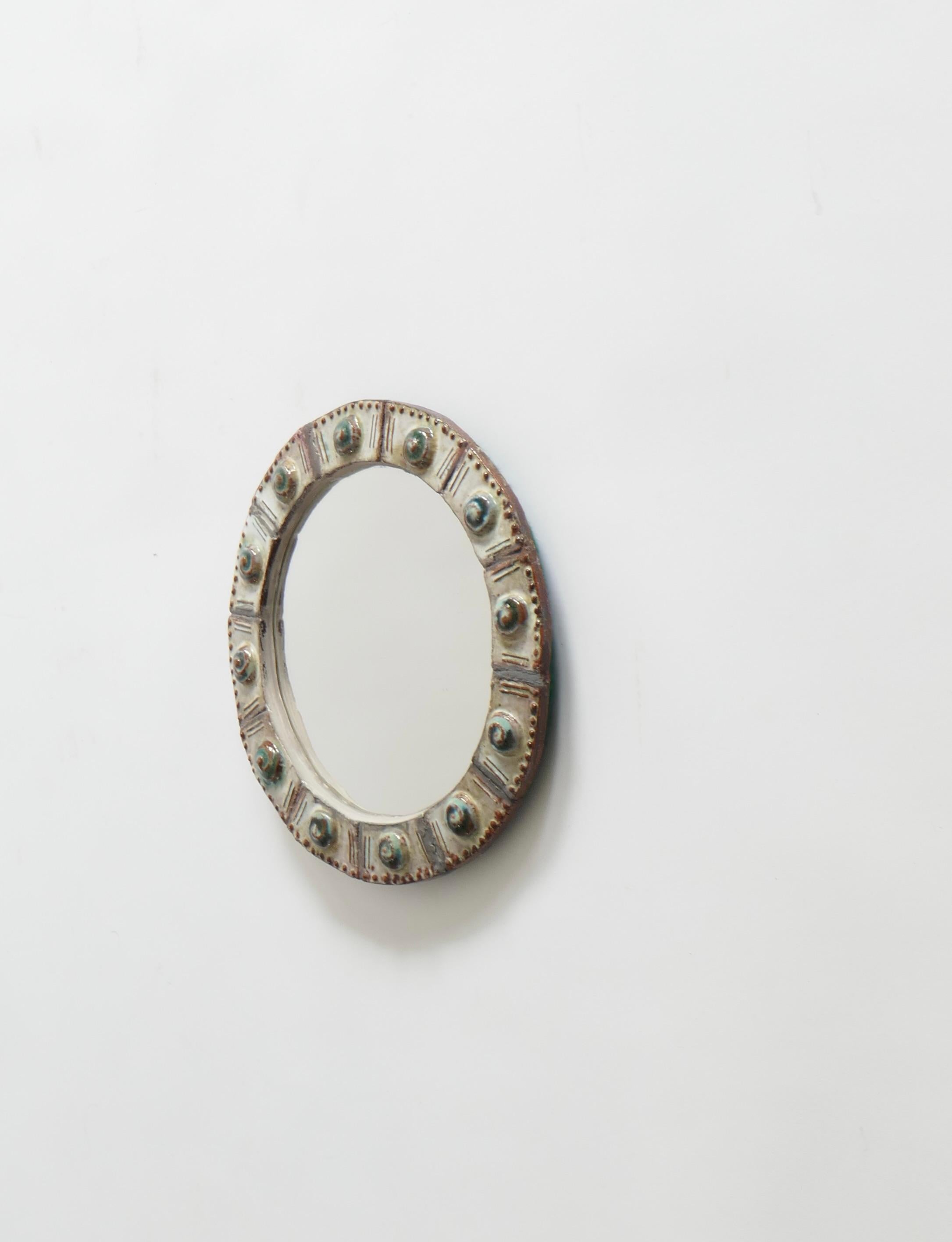 Mid-Century Modern Small Round Ceramic Frame Mirror, France, 1960s