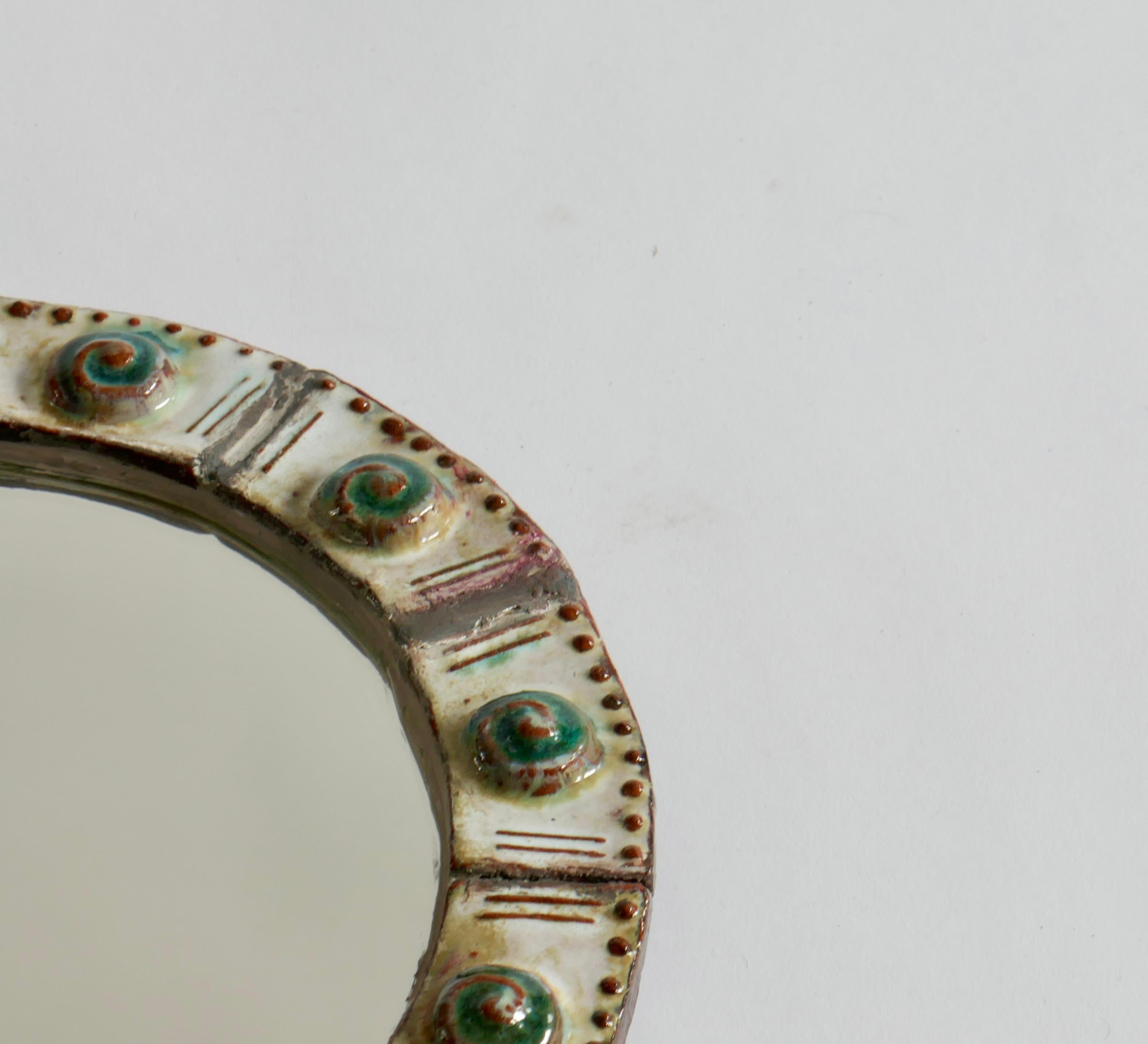 Small Round Ceramic Frame Mirror, France, 1960s In Good Condition In London, GB