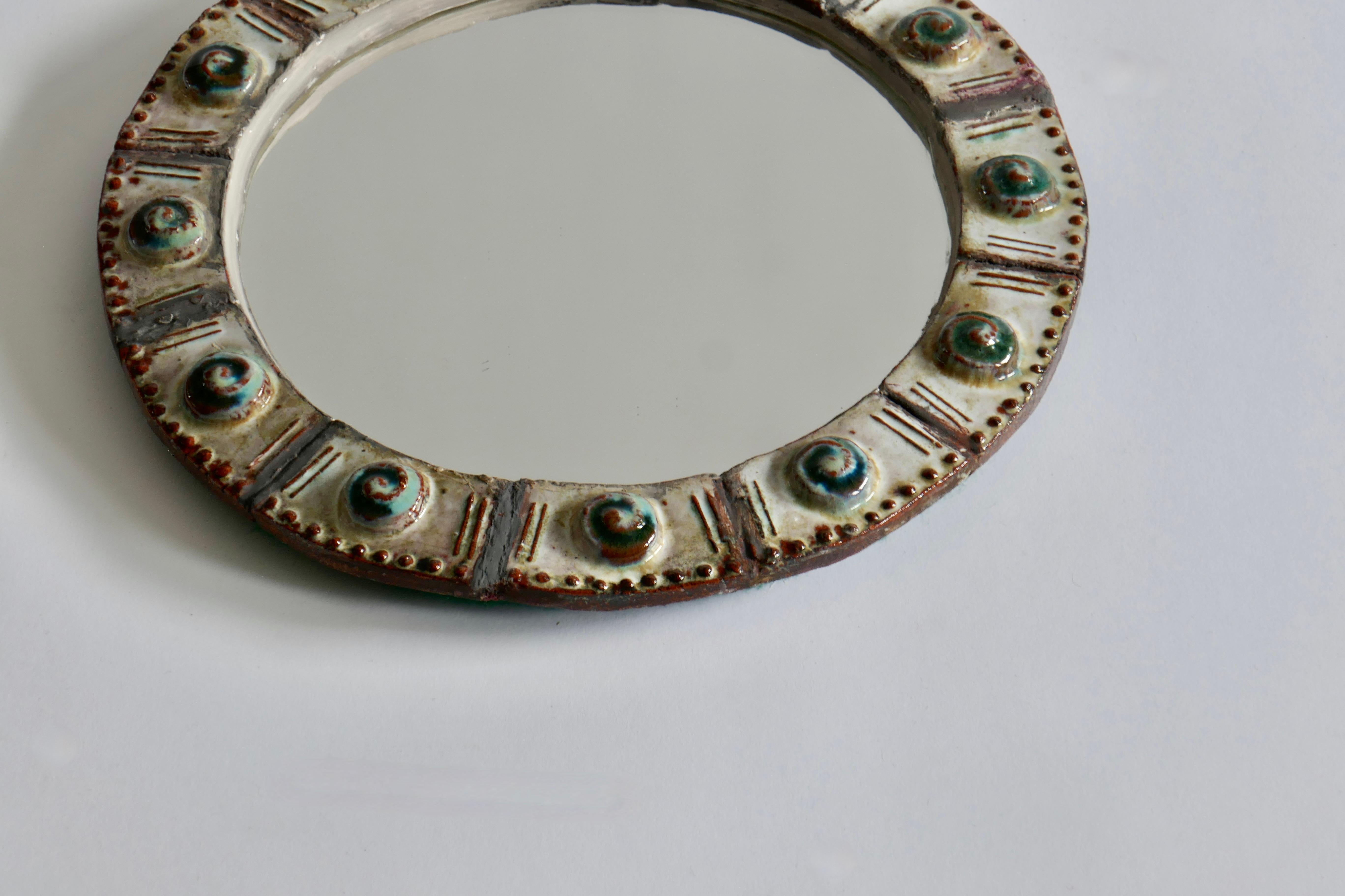 Mid-20th Century Small Round Ceramic Frame Mirror, France, 1960s