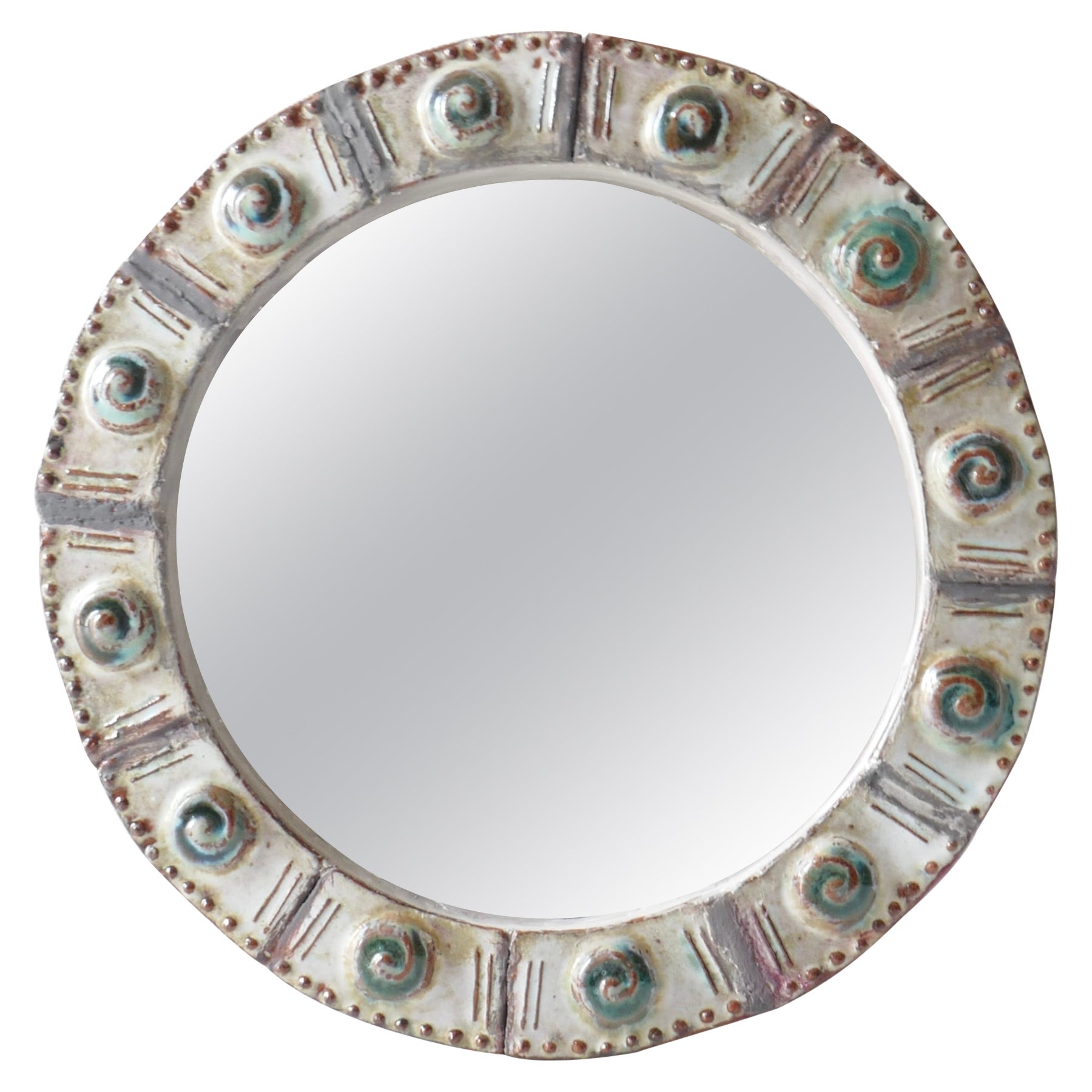 Small Round Ceramic Frame Mirror, France, 1960s