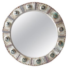 Vintage Small Round Ceramic Frame Mirror, France, 1960s