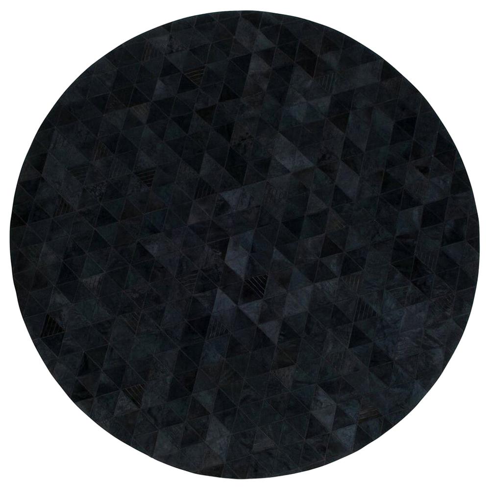 Tappeto rotondo in pelle bovina Trilogia personalizzabile color carbone, grande