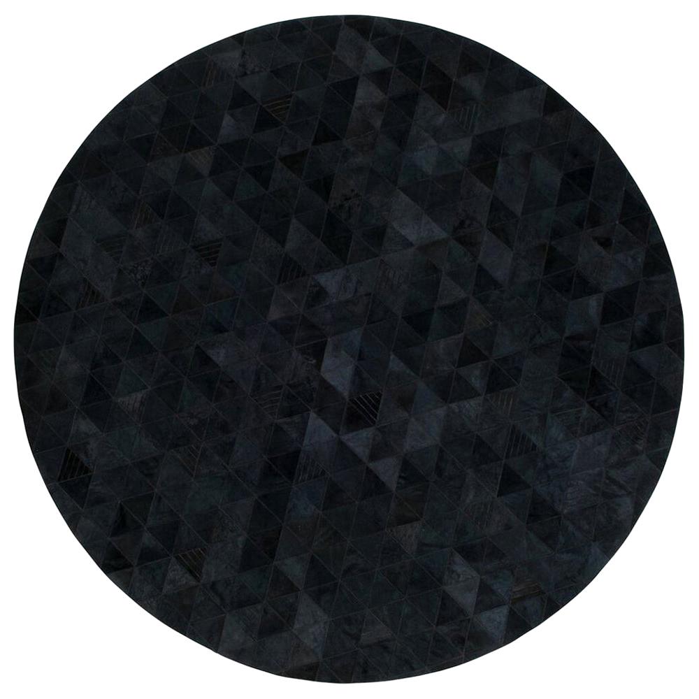 Grand tapis rond personnalisable Trilogia en cuir de vache anthracite